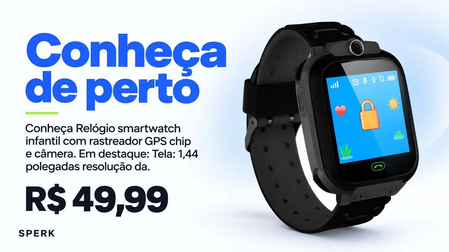 Relógio smartwatch infantil com rastreador GPS chip e câmera — heroi descricao