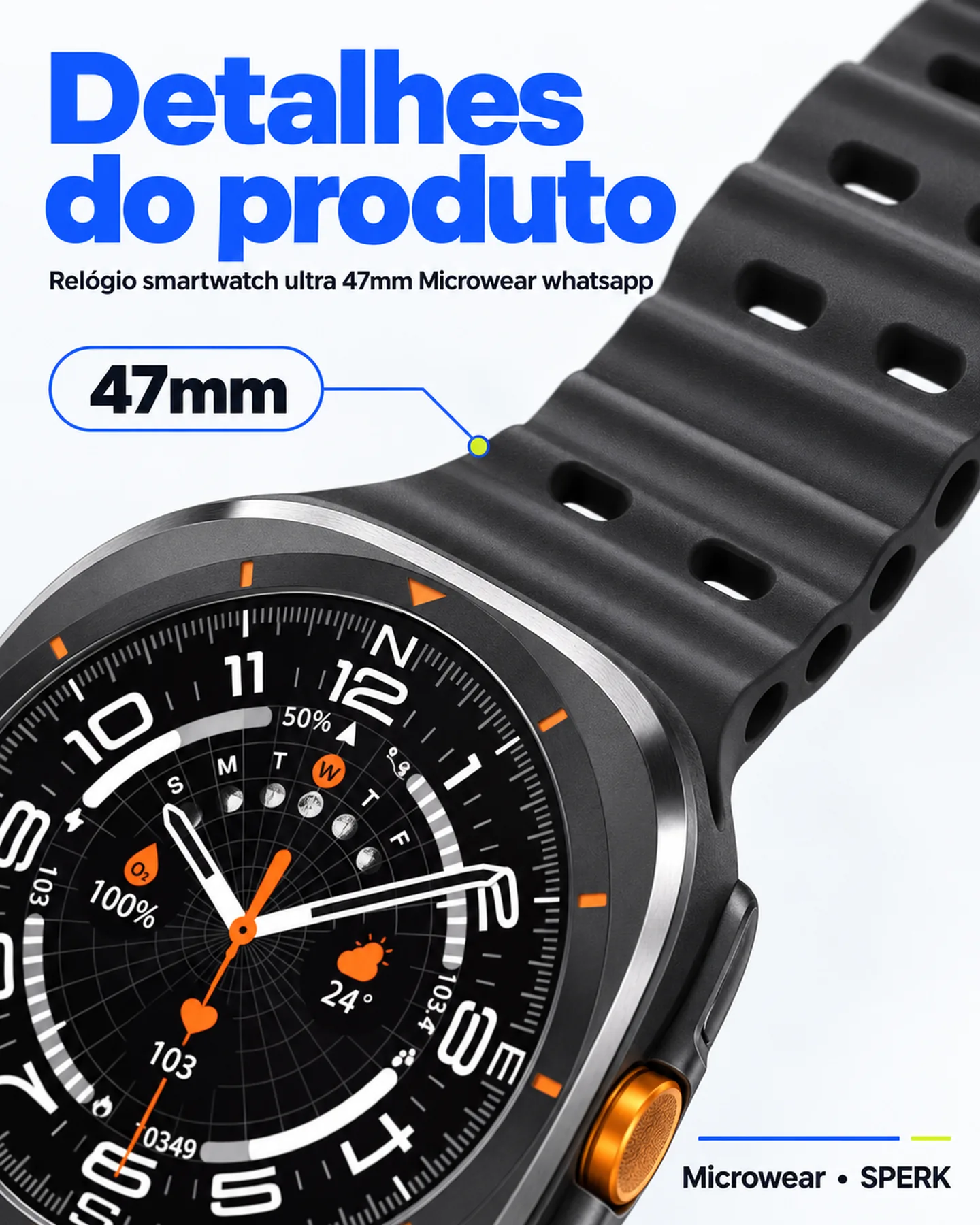Relógio smartwatch ultra 47mm Microwear whatsapp — painel 5