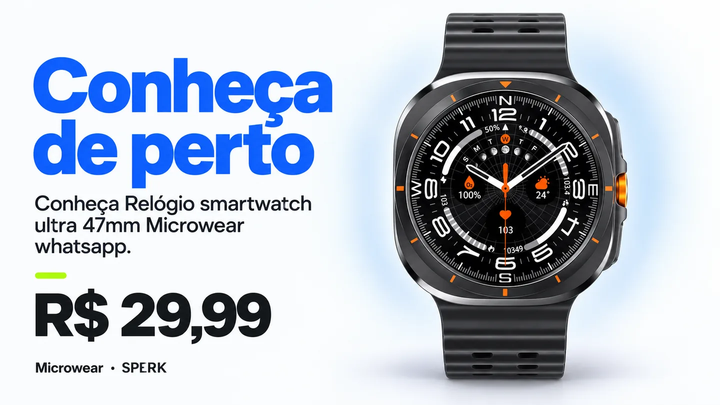 Relógio smartwatch ultra 47mm Microwear whatsapp — heroi descricao