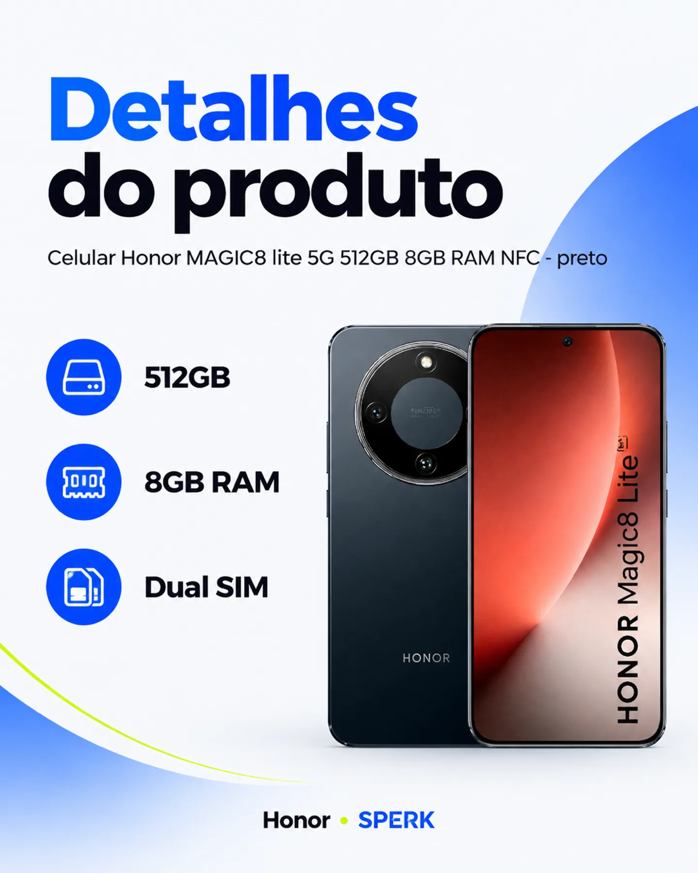 Celular Honor MAGIC8 lite 5G 512GB 8GB RAM NFC - preto — painel 4