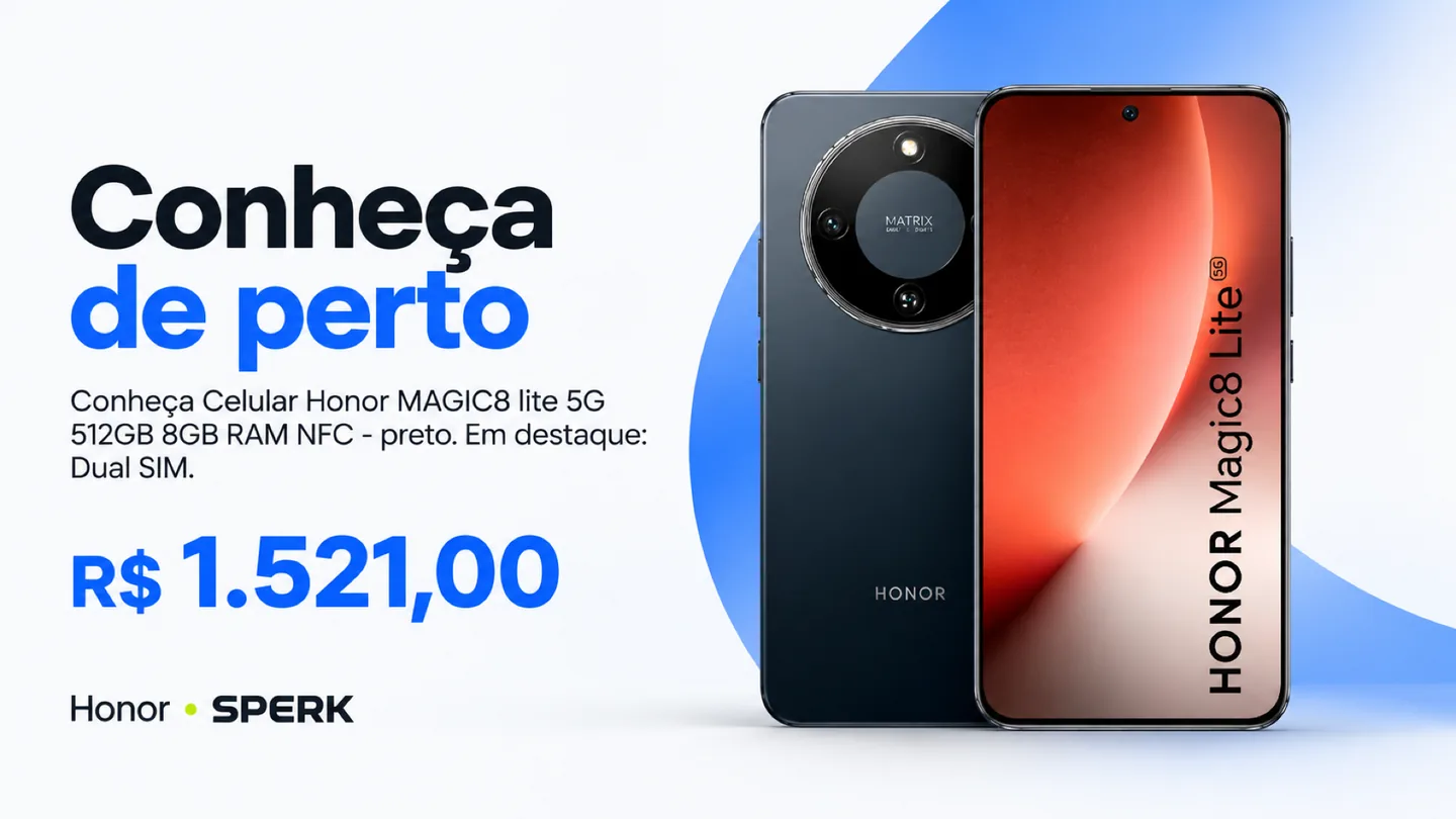 Celular Honor MAGIC8 lite 5G 512GB 8GB RAM NFC - preto — heroi descricao