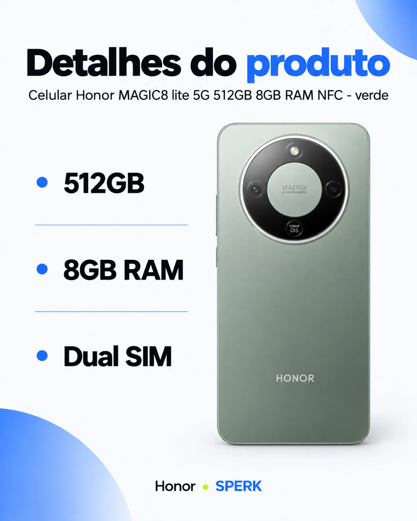 Celular Honor MAGIC8 lite 5G 512GB 8GB RAM NFC - verde — painel 4