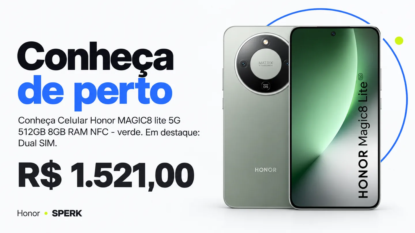 Celular Honor MAGIC8 lite 5G 512GB 8GB RAM NFC - verde — heroi descricao