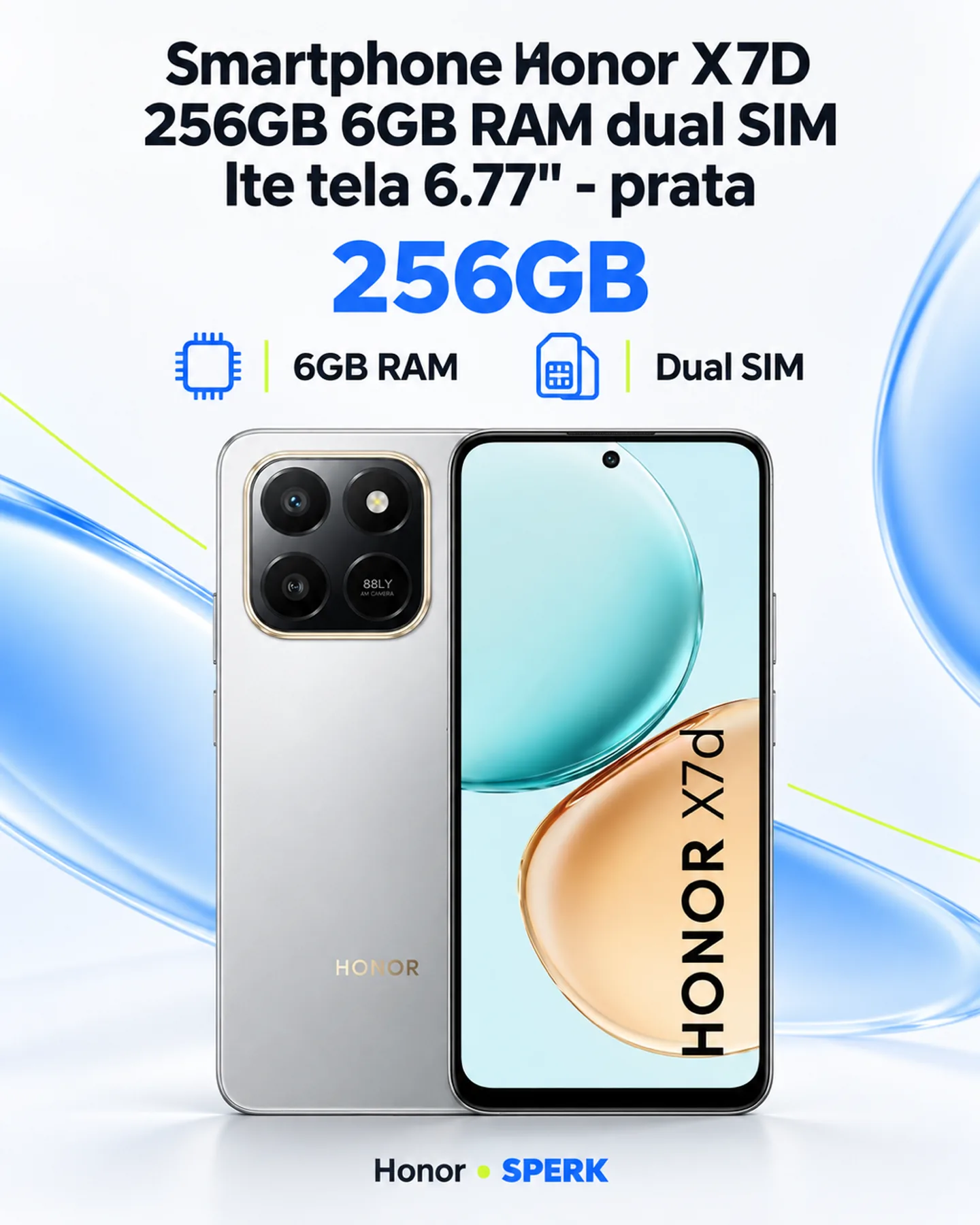 Smartphone Honor X7D 256GB 6GB RAM dual SIM lte tela 6.77" - prata — painel 1