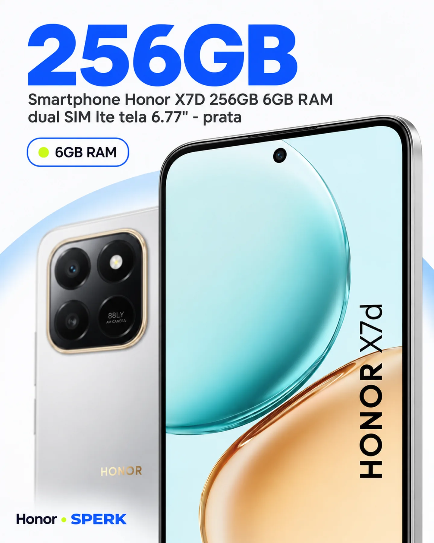 Smartphone Honor X7D 256GB 6GB RAM dual SIM lte tela 6.77" - prata — painel 2