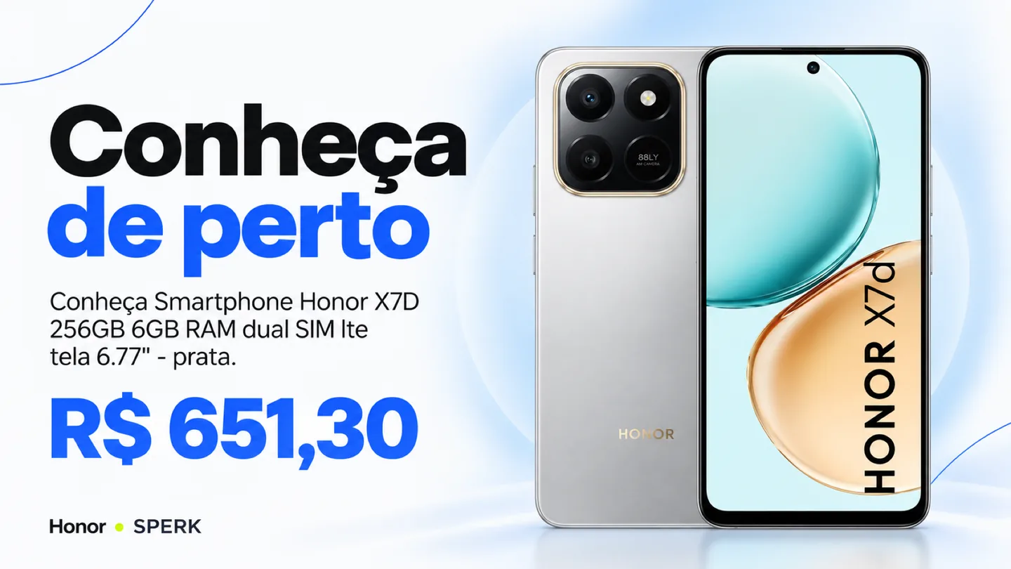 Smartphone Honor X7D 256GB 6GB RAM dual SIM lte tela 6.77" - prata — heroi descricao