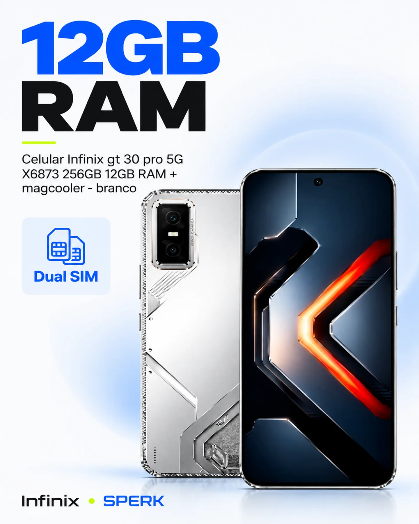 Celular Infinix gt 30 pro 5G X6873 256GB 12GB RAM + magcooler - branco — painel 3