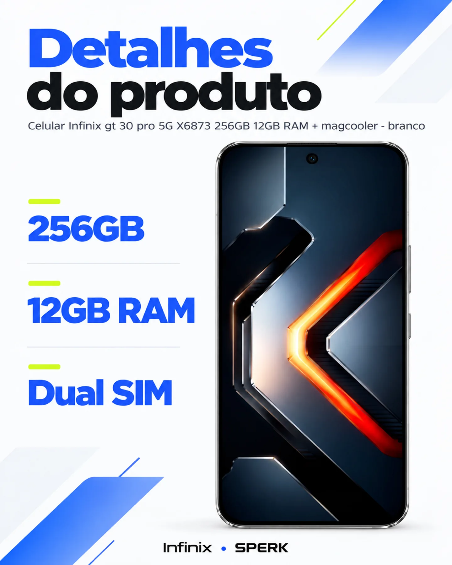Celular Infinix gt 30 pro 5G X6873 256GB 12GB RAM + magcooler - branco — painel 4