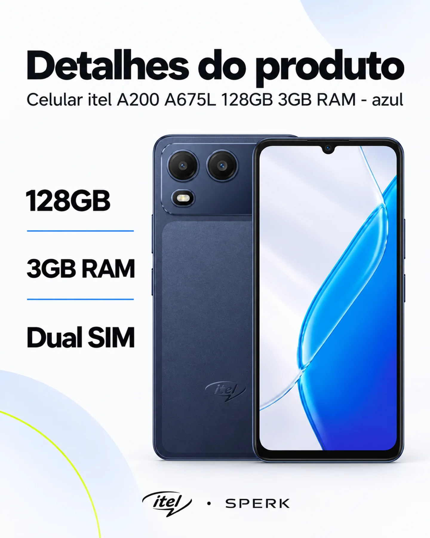 Celular itel A200 A675L 128GB 3GB RAM - azul — painel 4