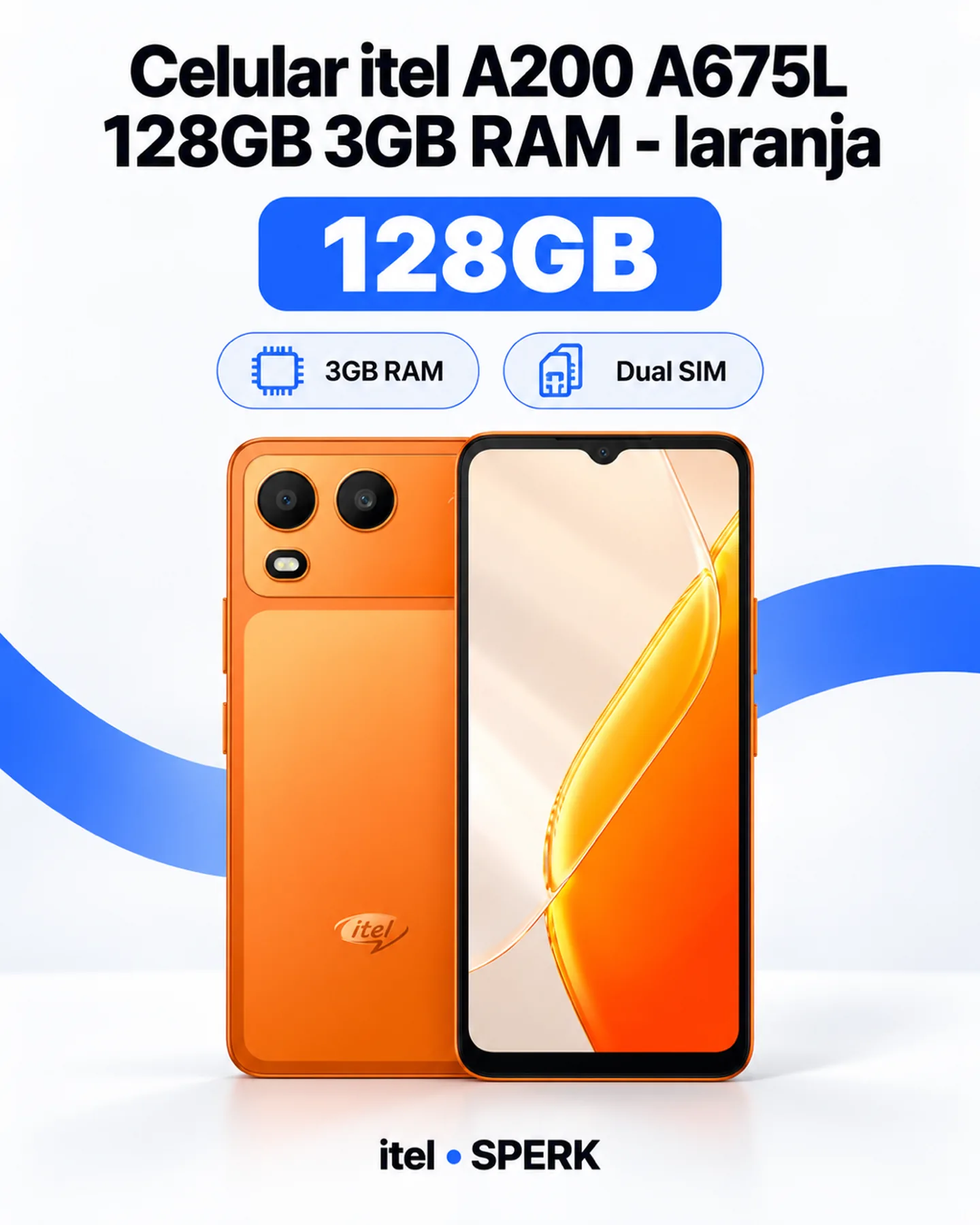 Celular itel A200 A675L 128GB 3GB RAM - laranja — painel 1