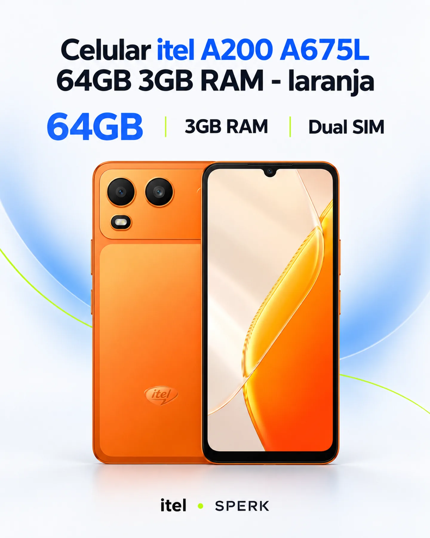Celular itel A200 A675L 64GB 3GB RAM - laranja — painel 1