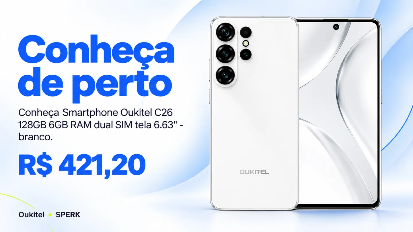 Smartphone Oukitel C26 128GB 6GB RAM dual SIM tela 6.63" - branco — heroi descricao