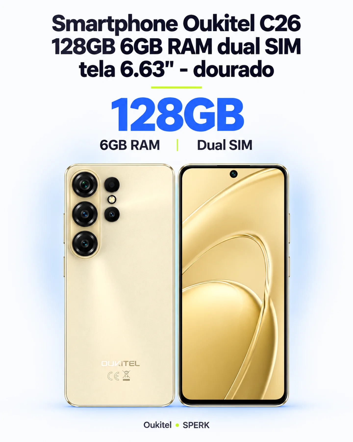 Smartphone Oukitel C26 128GB 6GB RAM dual SIM tela 6.63" - dourado — painel 1