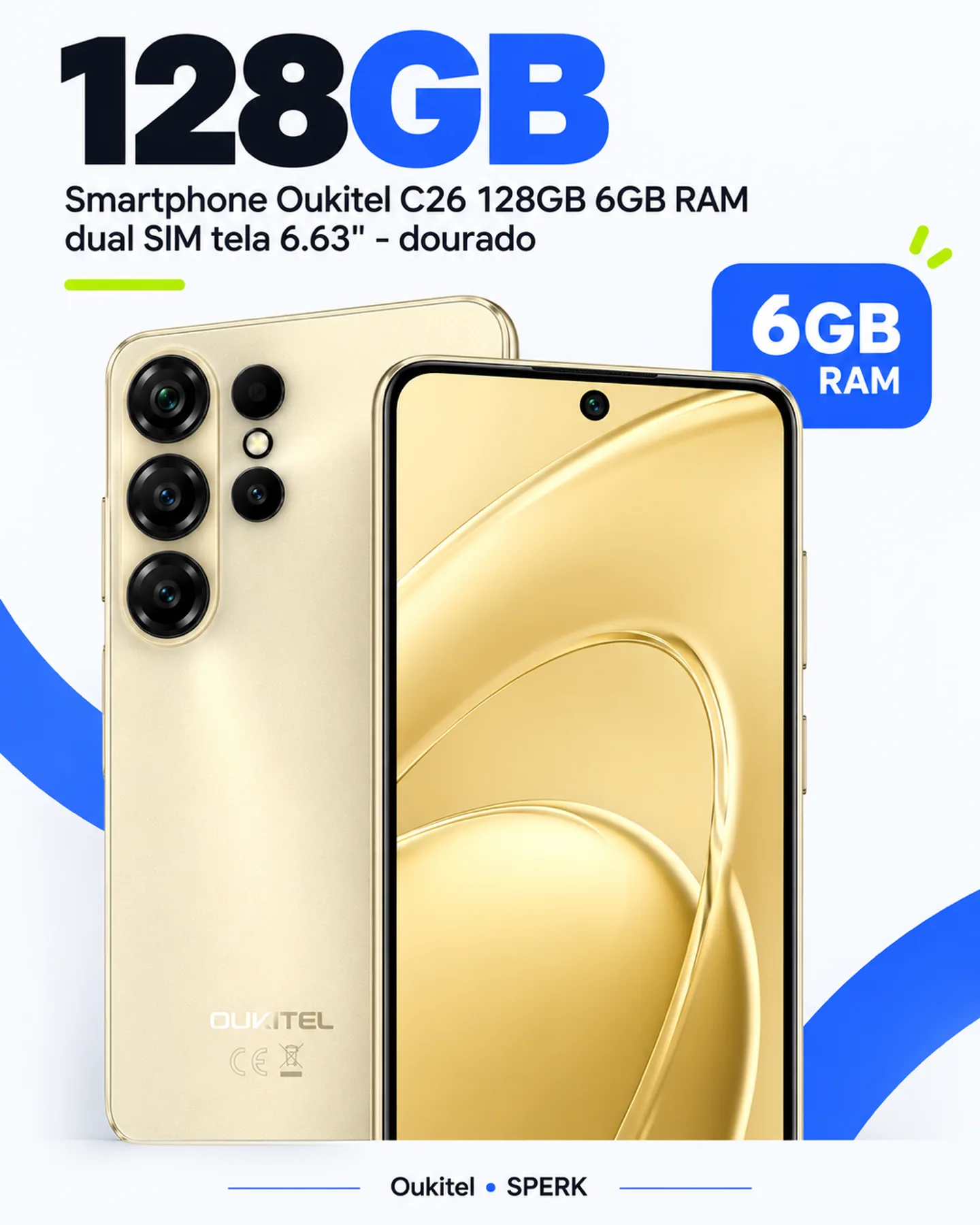 Smartphone Oukitel C26 128GB 6GB RAM dual SIM tela 6.63" - dourado — painel 2