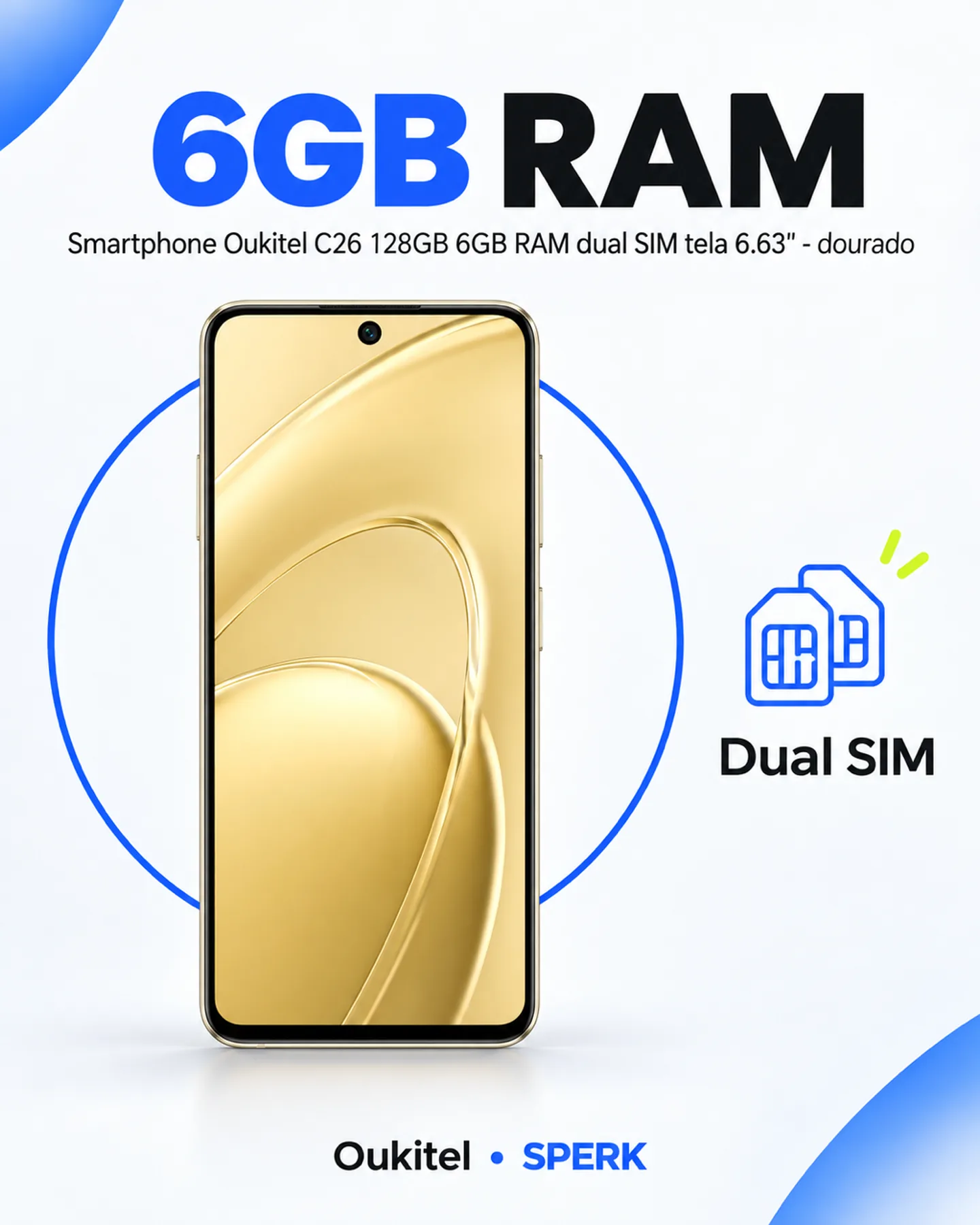 Smartphone Oukitel C26 128GB 6GB RAM dual SIM tela 6.63" - dourado — painel 3