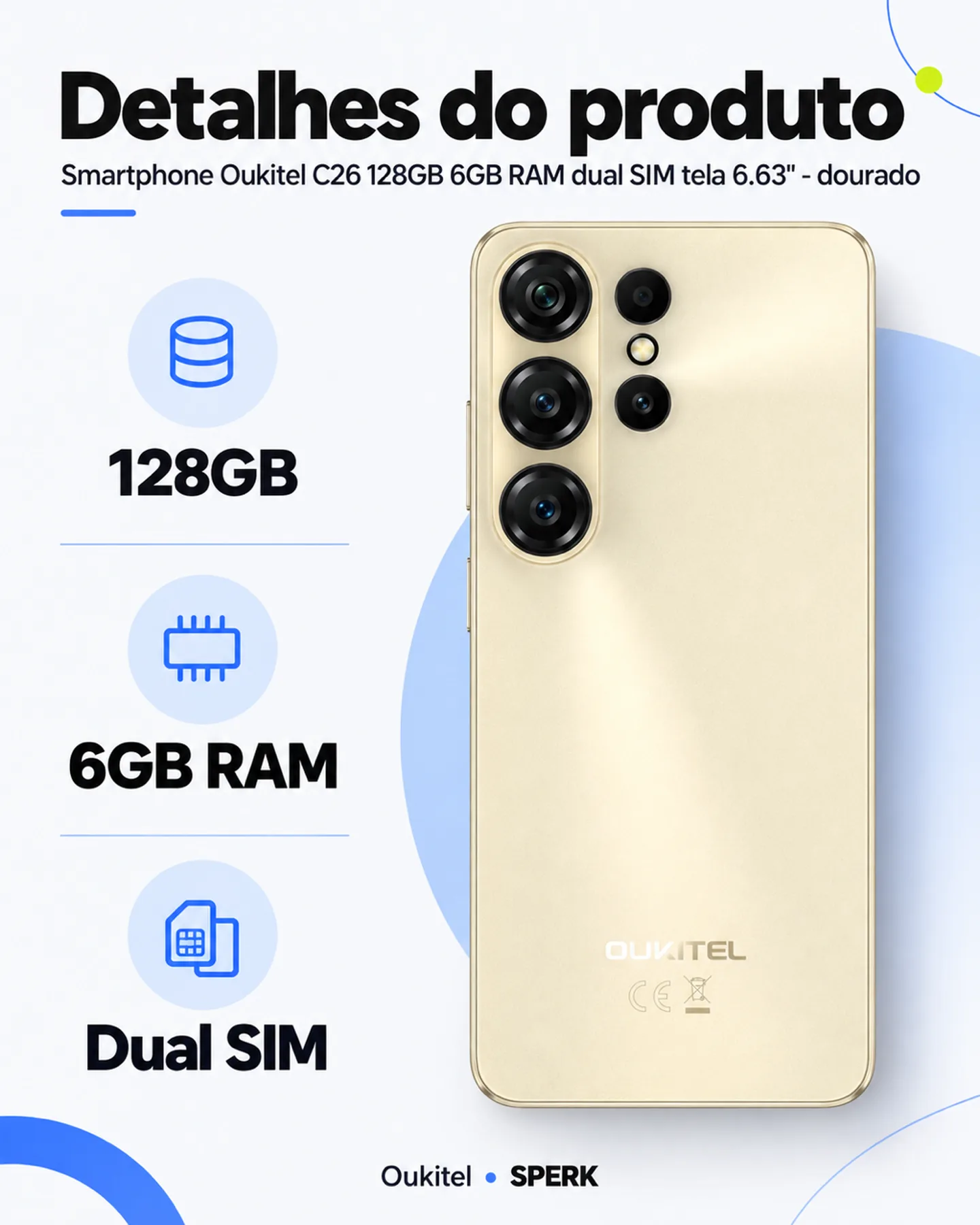 Smartphone Oukitel C26 128GB 6GB RAM dual SIM tela 6.63" - dourado — painel 4