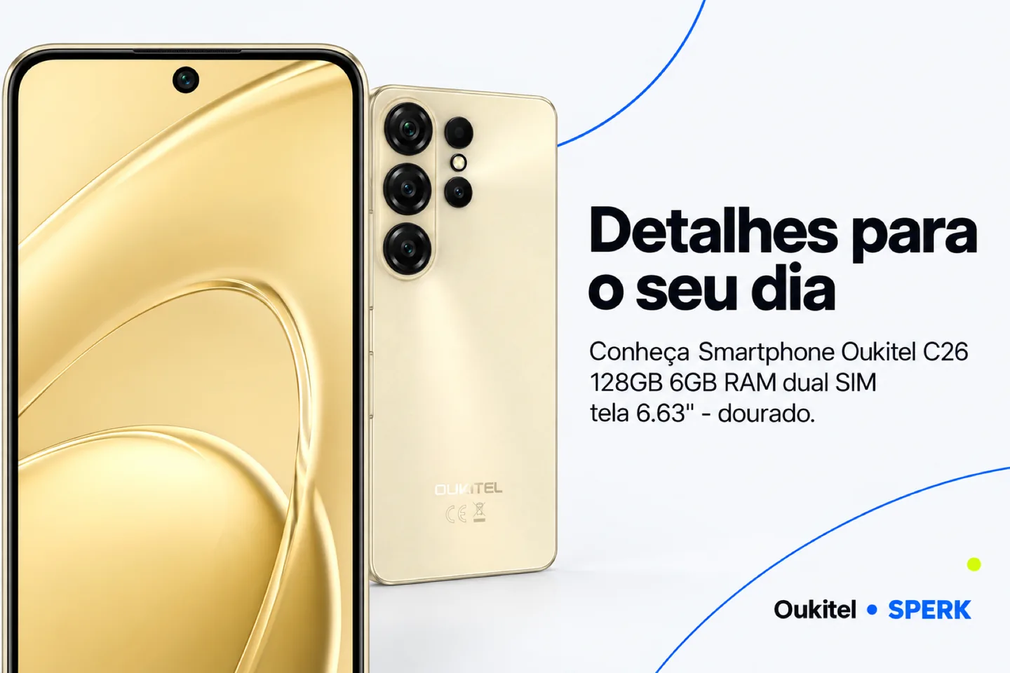 Smartphone Oukitel C26 128GB 6GB RAM dual SIM tela 6.63" - dourado — diferencial uso