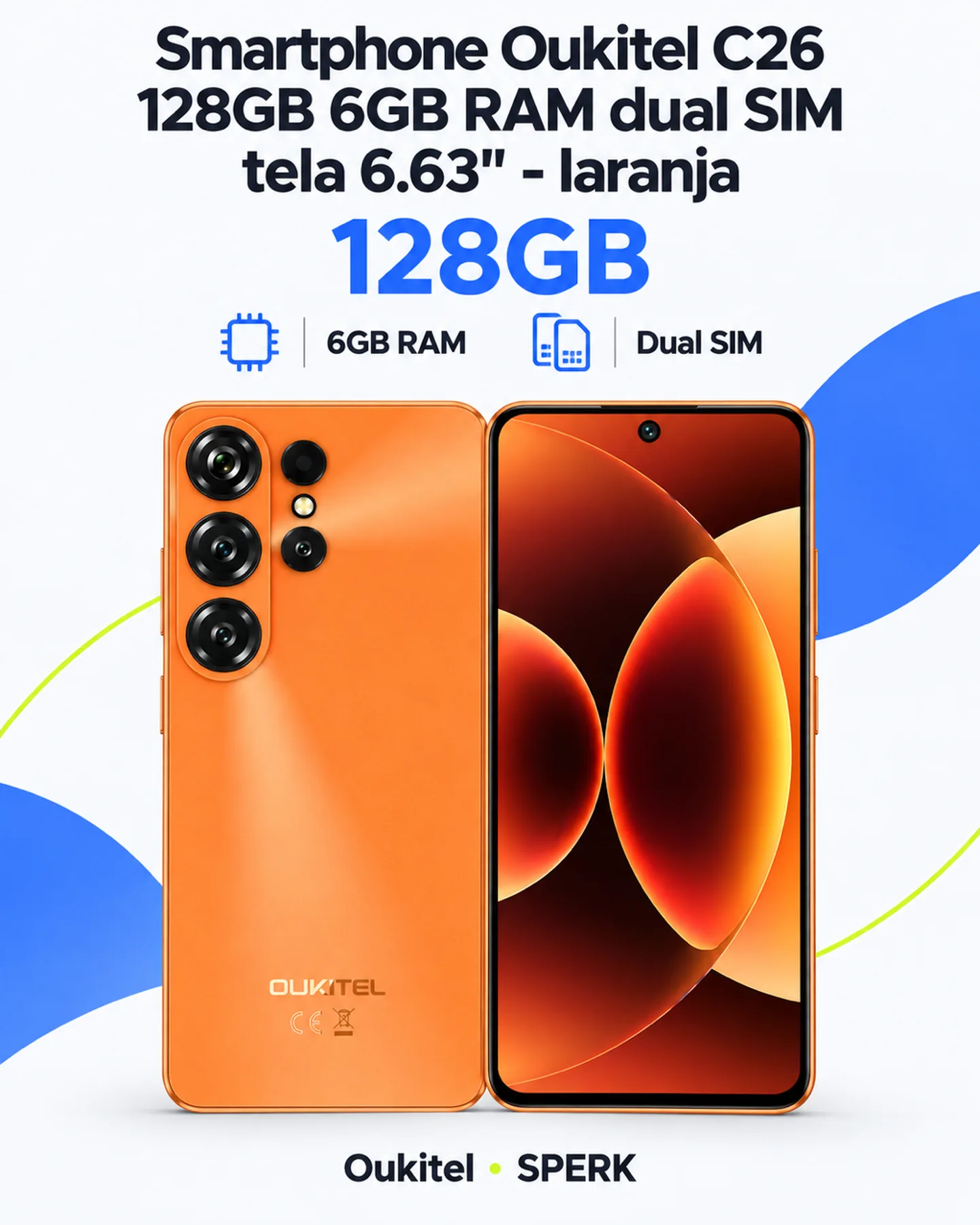 Smartphone Oukitel C26 128GB 6GB RAM dual SIM tela 6.63" - laranja — painel 1