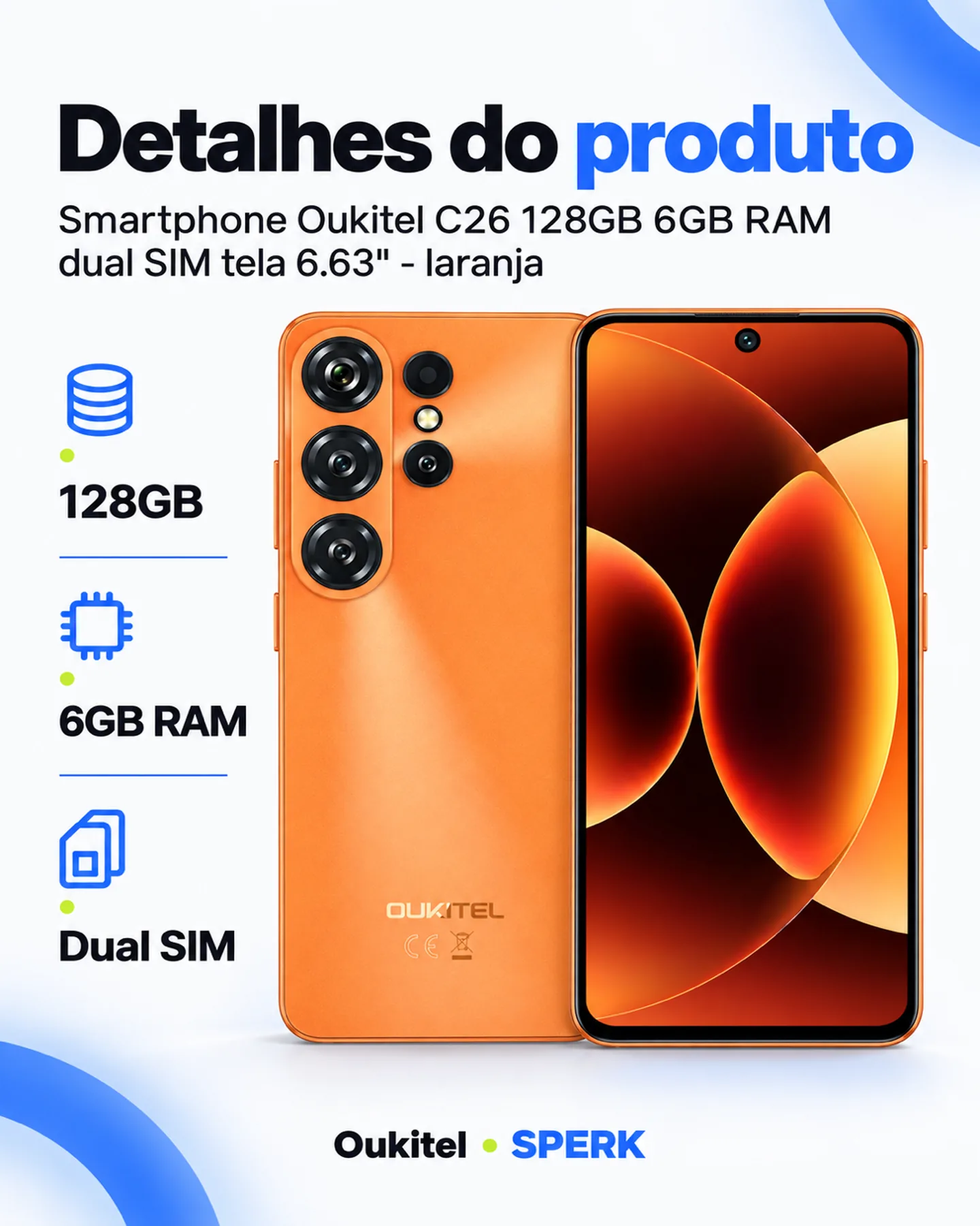 Smartphone Oukitel C26 128GB 6GB RAM dual SIM tela 6.63" - laranja — painel 4