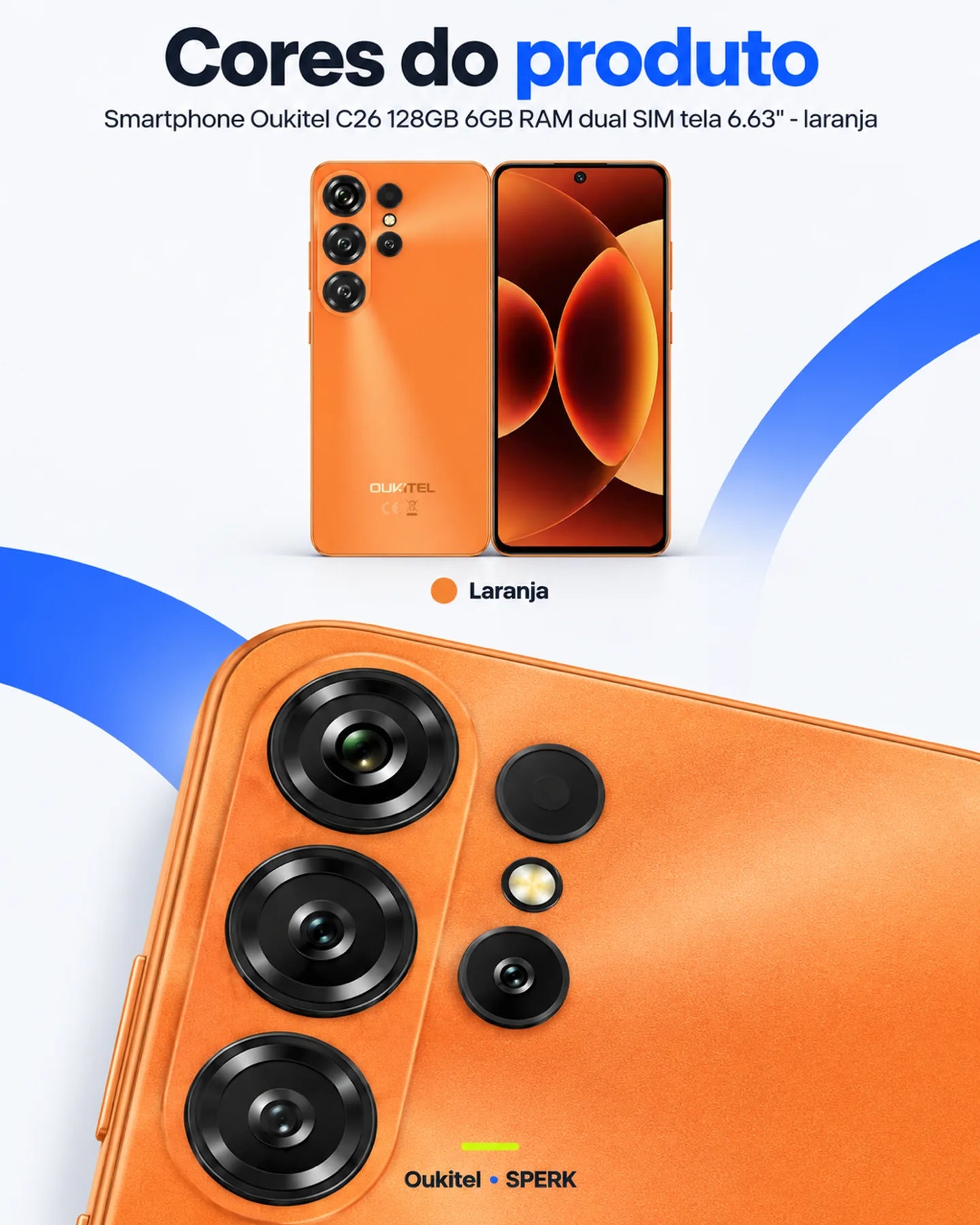 Smartphone Oukitel C26 128GB 6GB RAM dual SIM tela 6.63" - laranja — painel 5