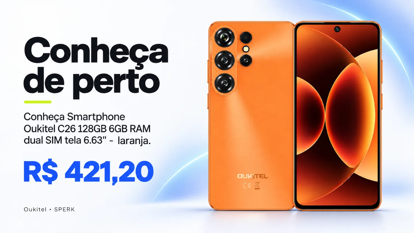 Smartphone Oukitel C26 128GB 6GB RAM dual SIM tela 6.63" - laranja — heroi descricao