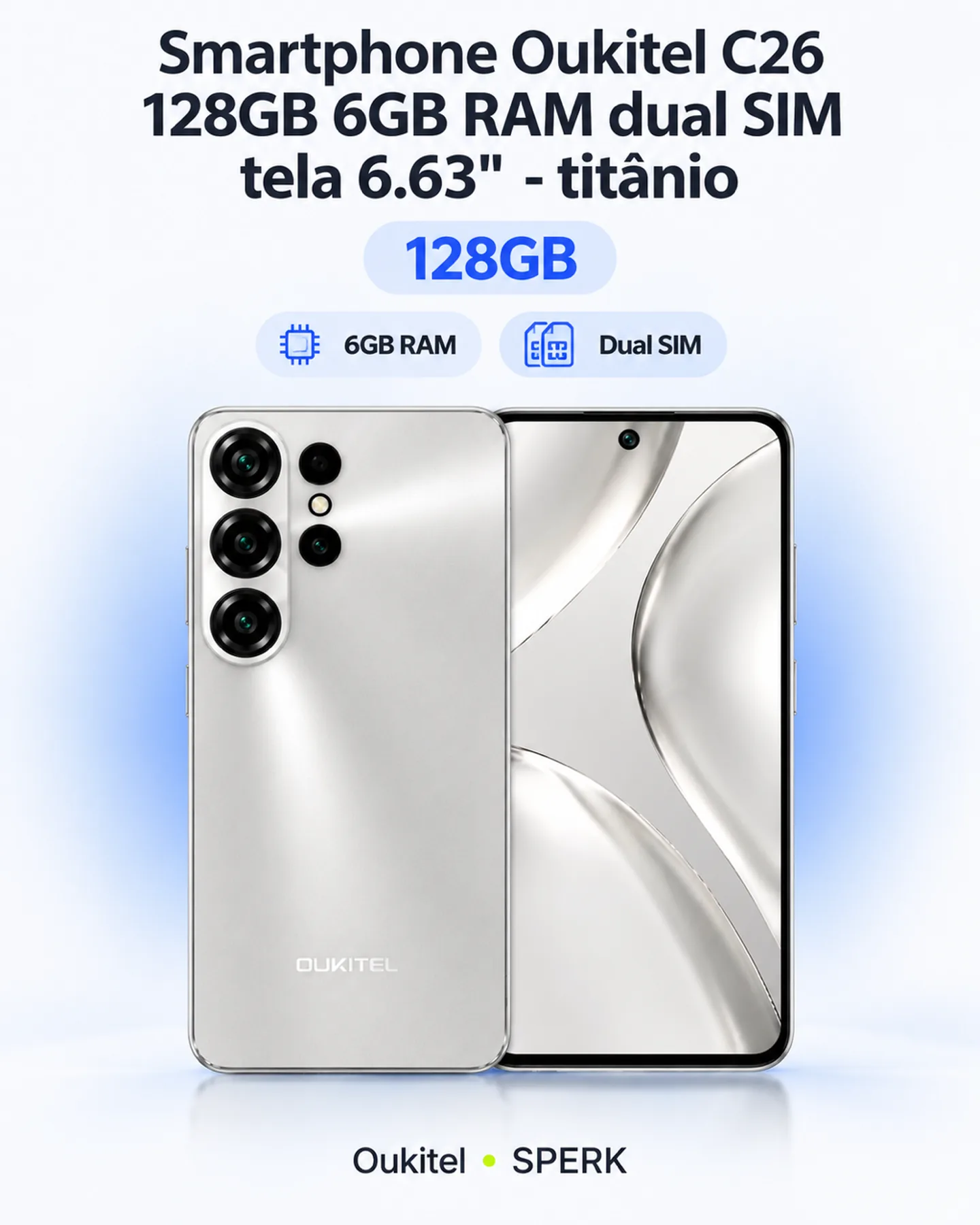 Smartphone Oukitel C26 128GB 6GB RAM dual SIM tela 6.63" - titânio — painel 1