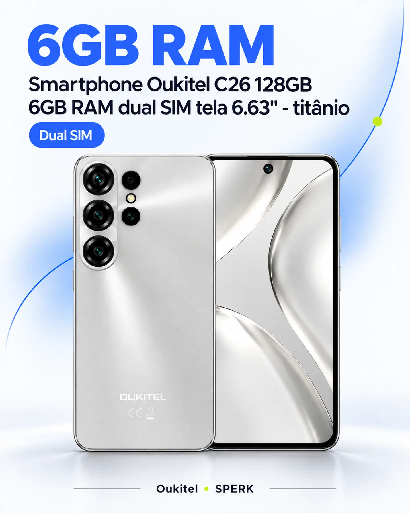 Smartphone Oukitel C26 128GB 6GB RAM dual SIM tela 6.63" - titânio — painel 3