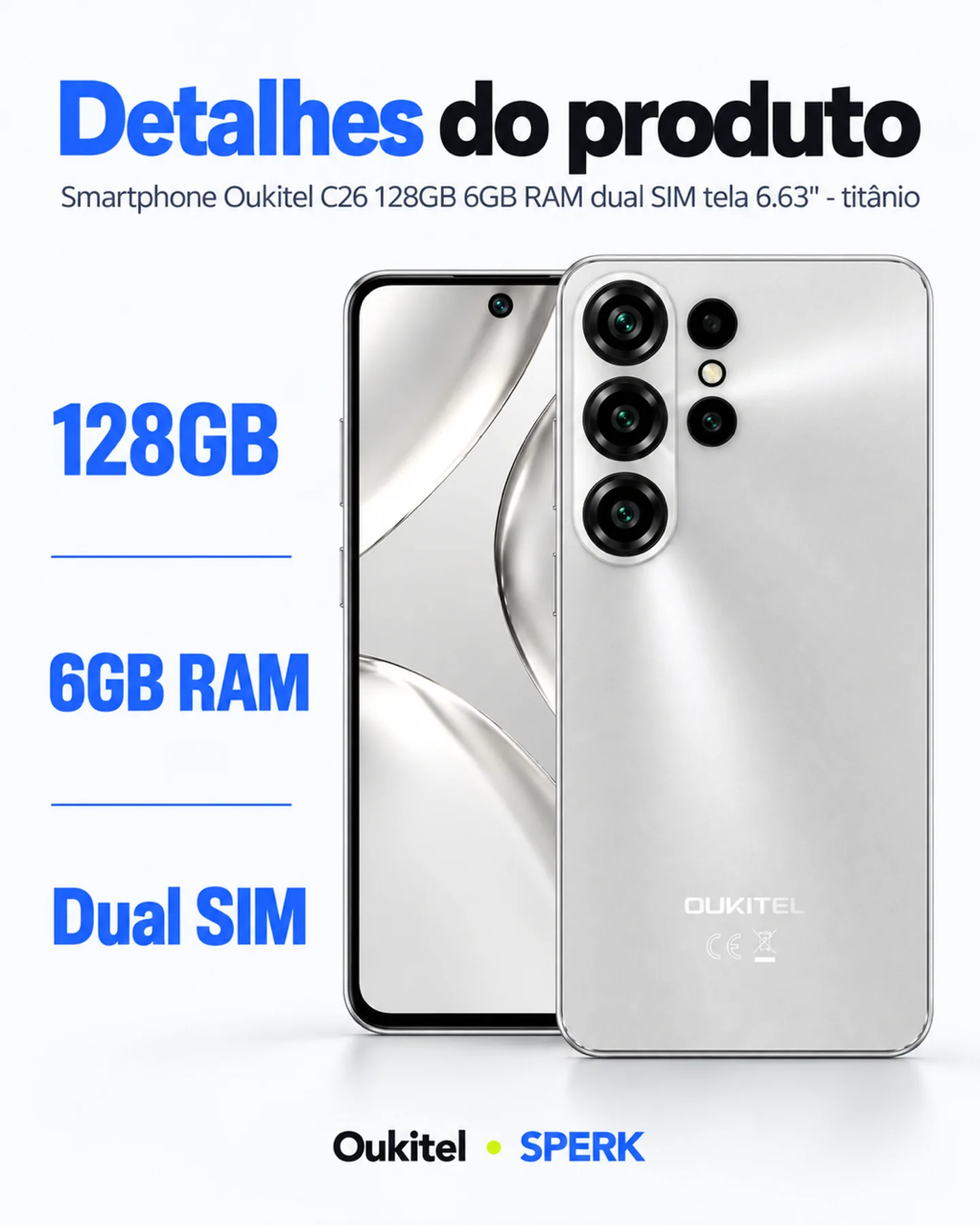Smartphone Oukitel C26 128GB 6GB RAM dual SIM tela 6.63" - titânio — painel 4