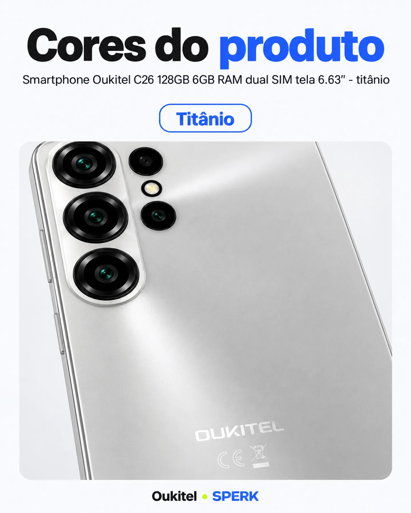 Smartphone Oukitel C26 128GB 6GB RAM dual SIM tela 6.63" - titânio — painel 5