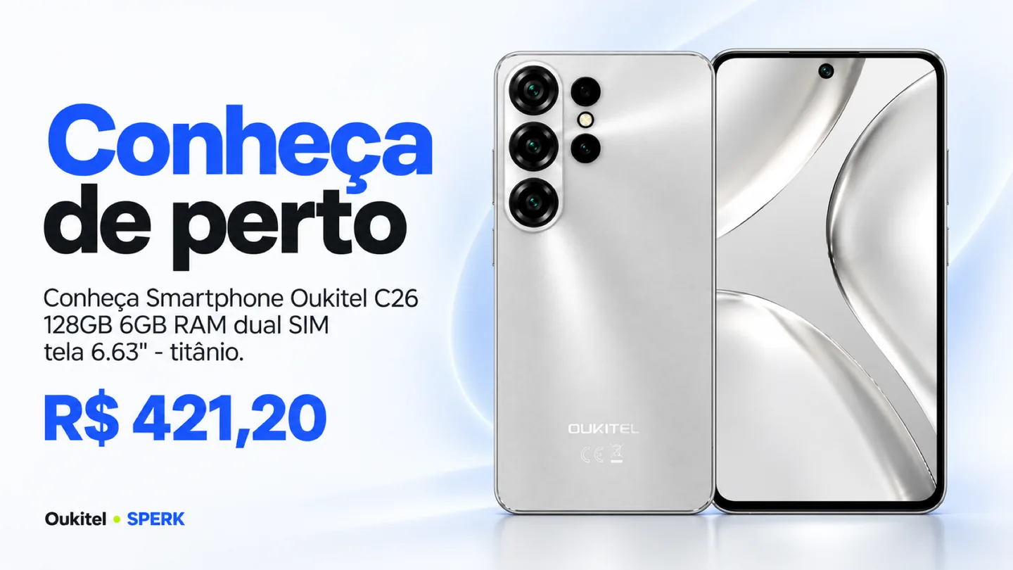 Smartphone Oukitel C26 128GB 6GB RAM dual SIM tela 6.63" - titânio — heroi descricao