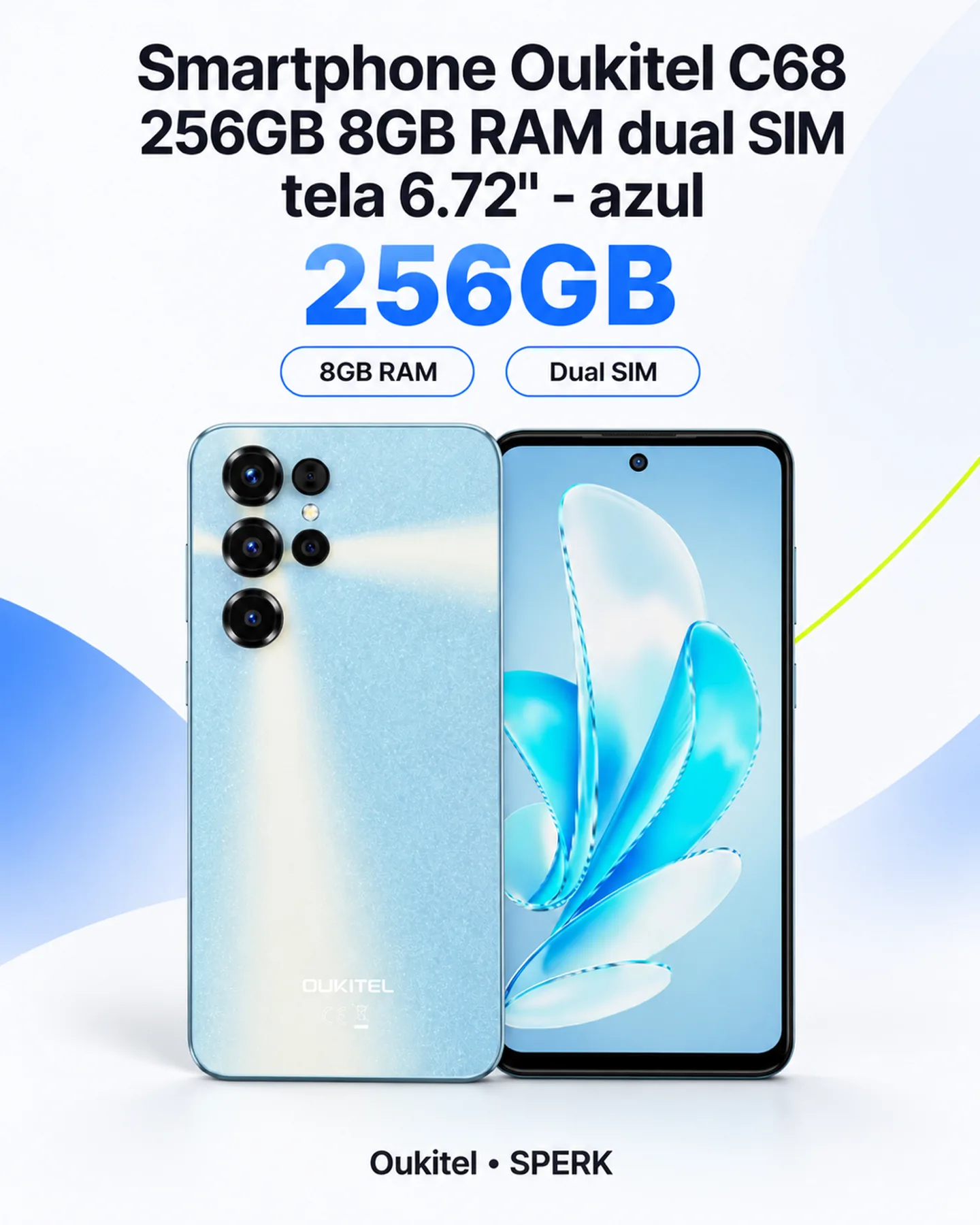 Smartphone Oukitel C68 256GB 8GB RAM dual SIM tela 6.72" - azul — painel 1