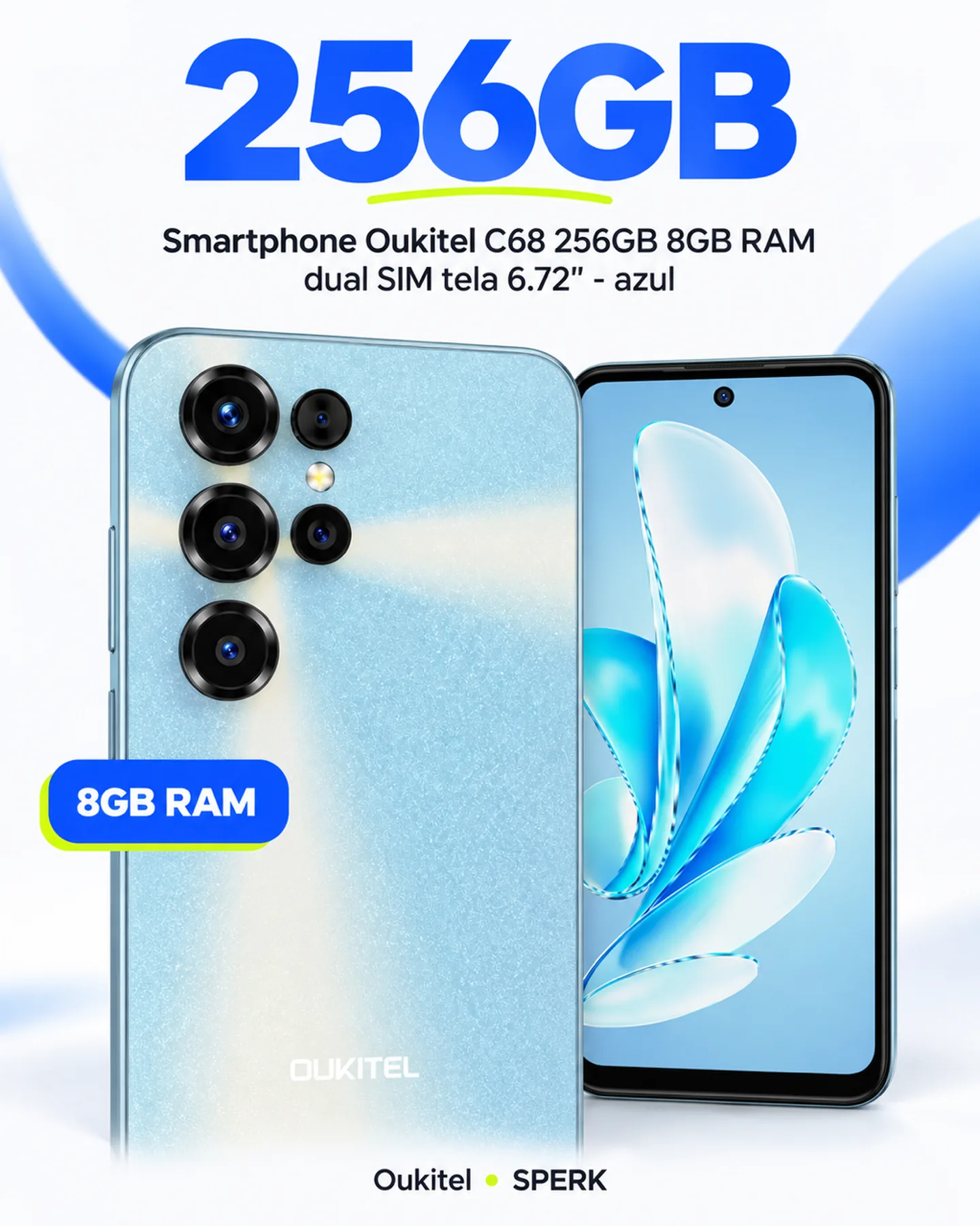 Smartphone Oukitel C68 256GB 8GB RAM dual SIM tela 6.72" - azul — painel 2