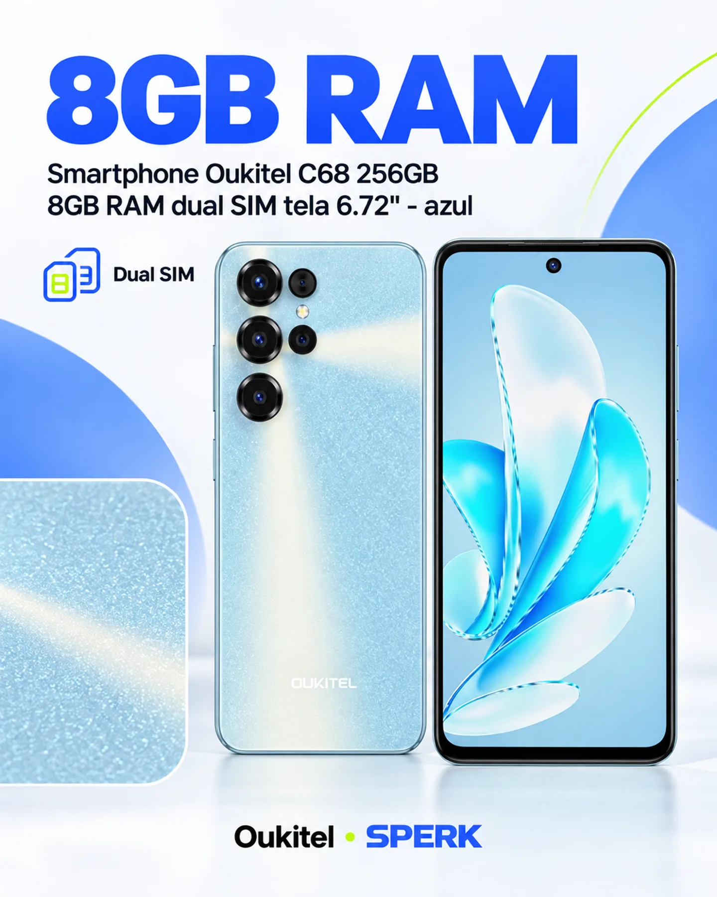 Smartphone Oukitel C68 256GB 8GB RAM dual SIM tela 6.72" - azul — painel 3
