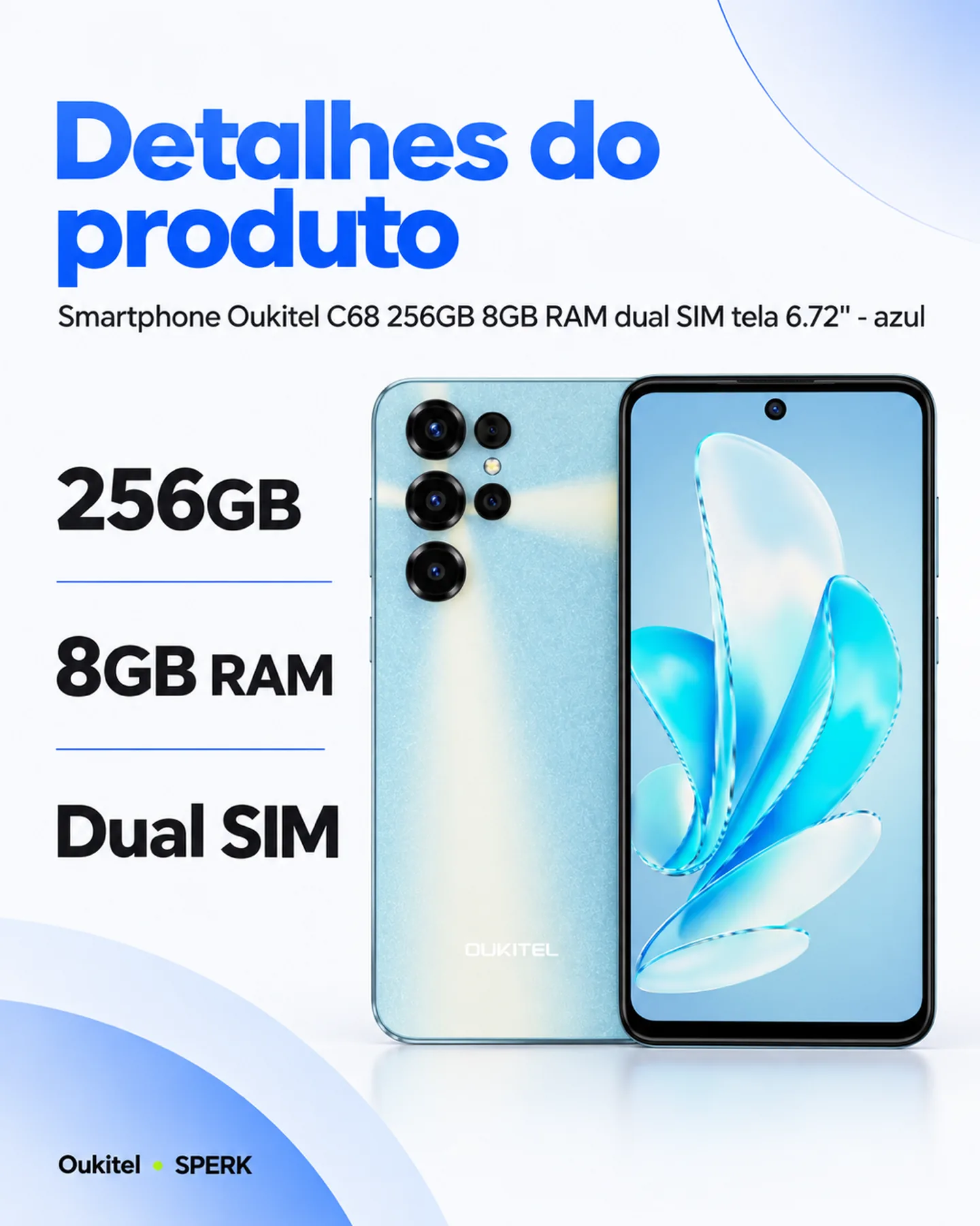 Smartphone Oukitel C68 256GB 8GB RAM dual SIM tela 6.72" - azul — painel 4