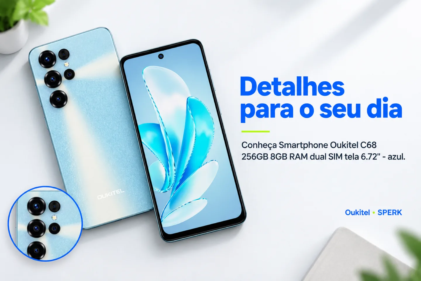 Smartphone Oukitel C68 256GB 8GB RAM dual SIM tela 6.72" - azul — diferencial uso