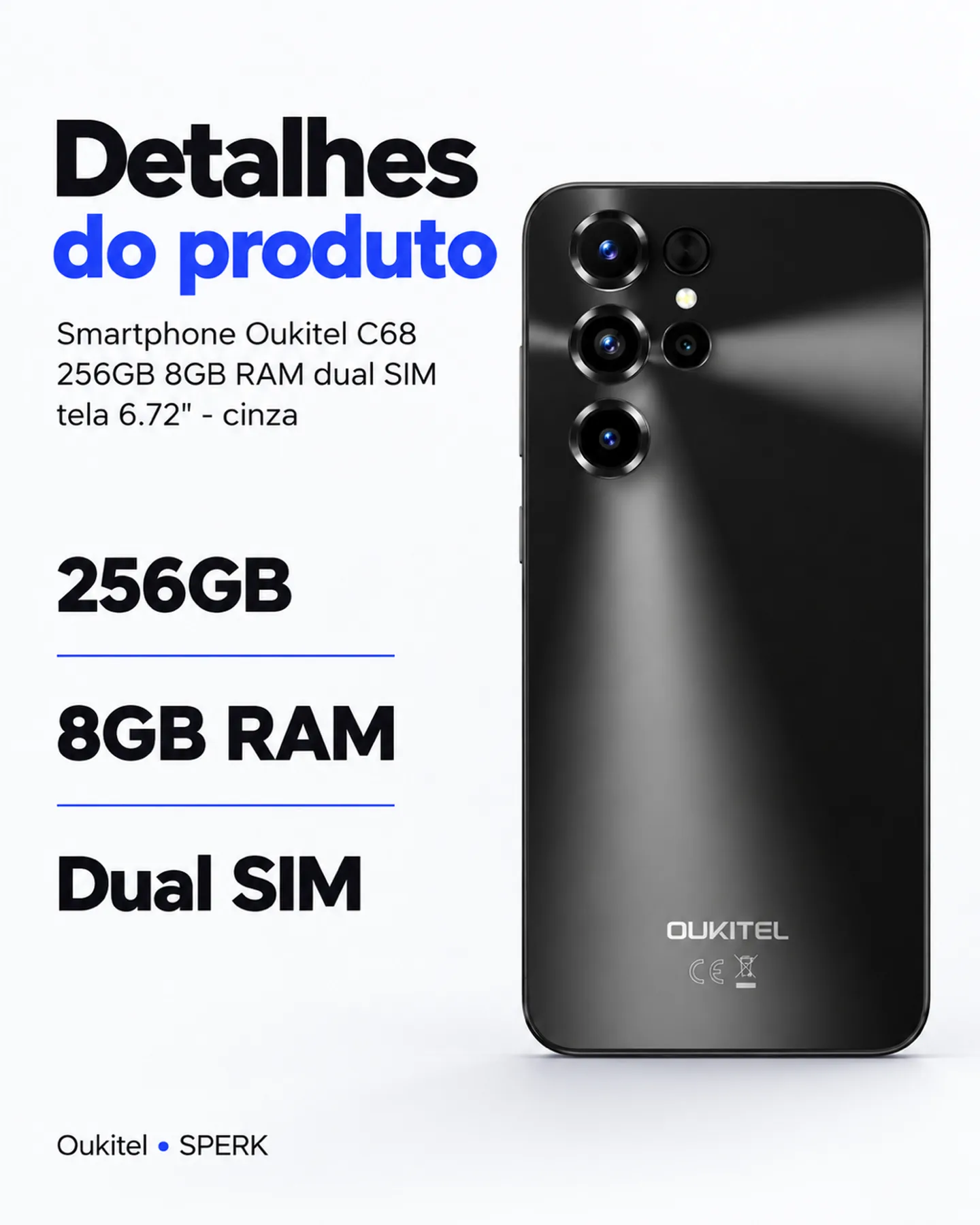 Smartphone Oukitel C68 256GB 8GB RAM dual SIM tela 6.72" - cinza — painel 4