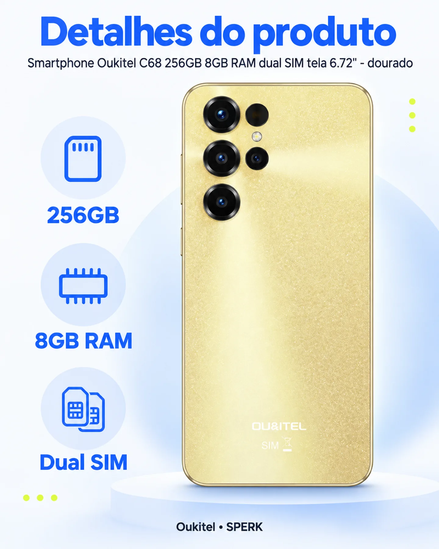 Smartphone Oukitel C68 256GB 8GB RAM dual SIM tela 6.72" - dourado — painel 4