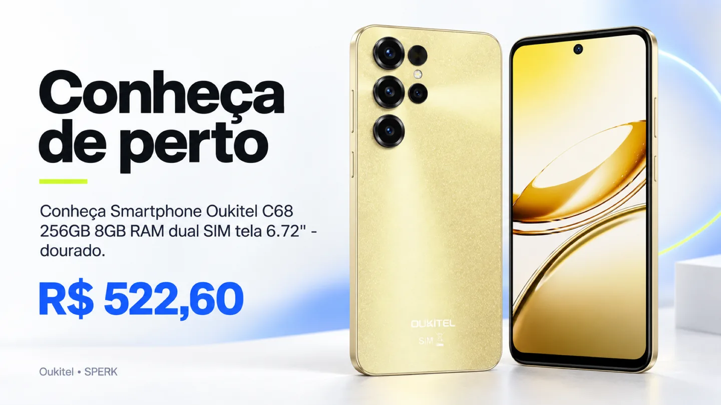 Smartphone Oukitel C68 256GB 8GB RAM dual SIM tela 6.72" - dourado — heroi descricao