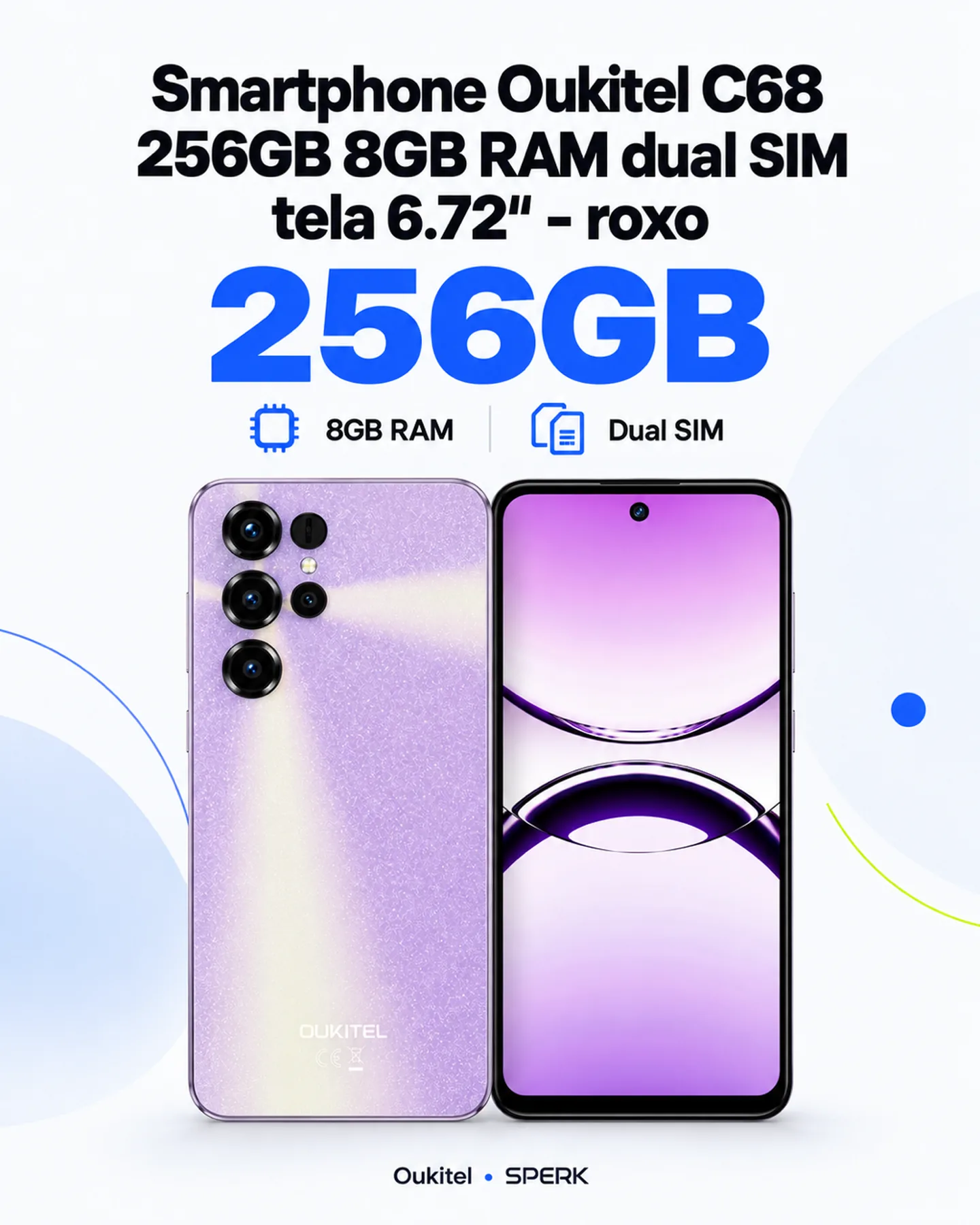 Smartphone Oukitel C68 256GB 8GB RAM dual SIM tela 6.72" - roxo — painel 1