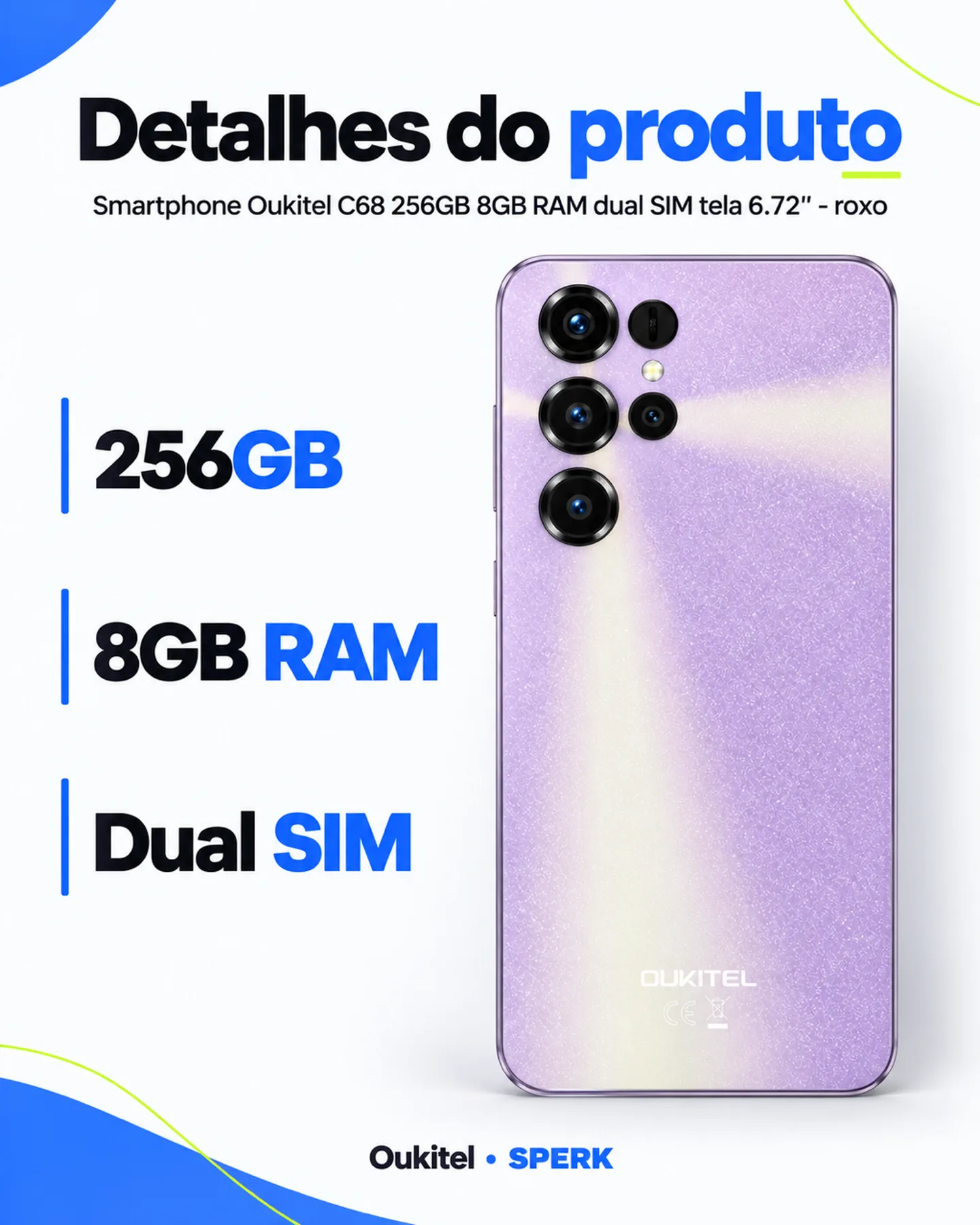 Smartphone Oukitel C68 256GB 8GB RAM dual SIM tela 6.72" - roxo — painel 4