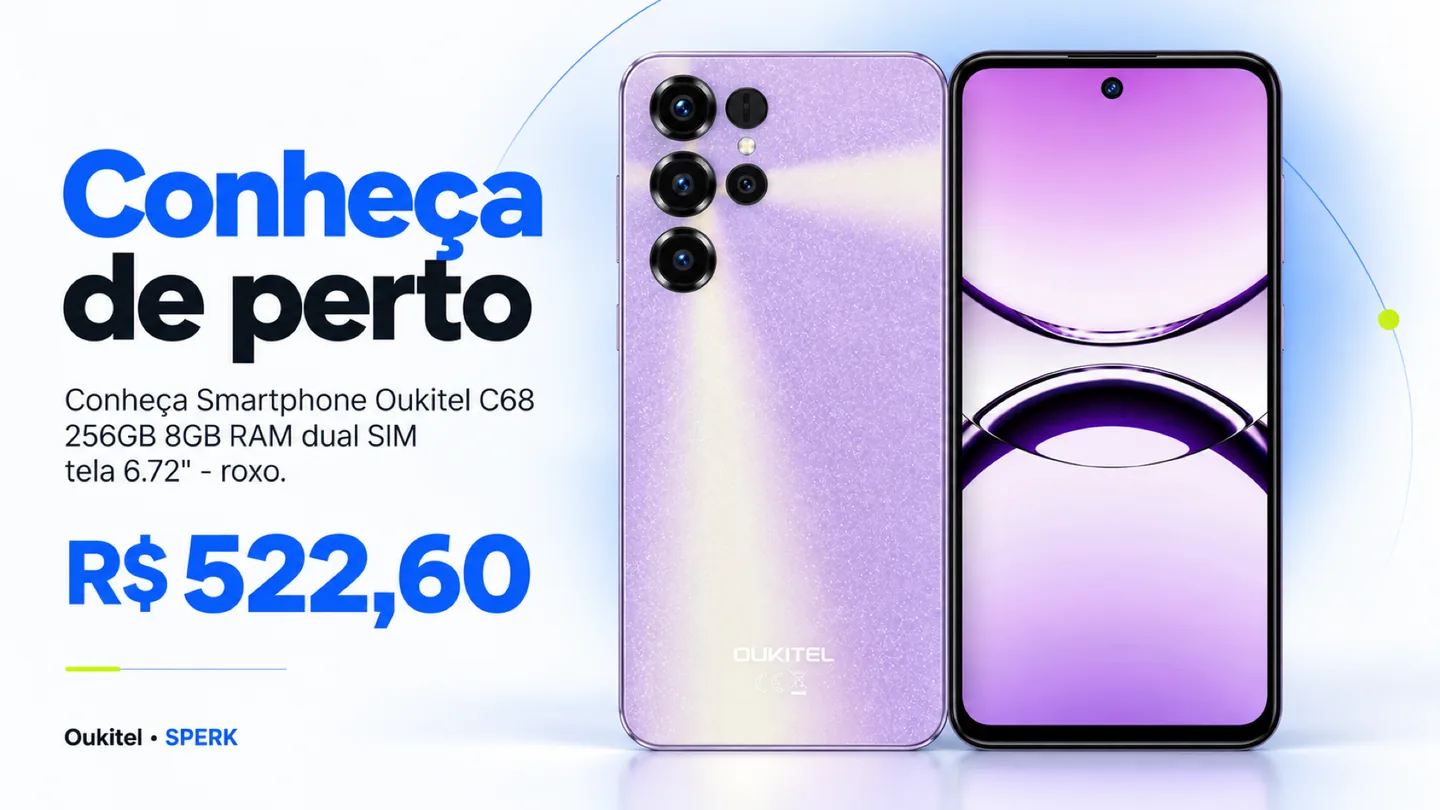 Smartphone Oukitel C68 256GB 8GB RAM dual SIM tela 6.72" - roxo — heroi descricao