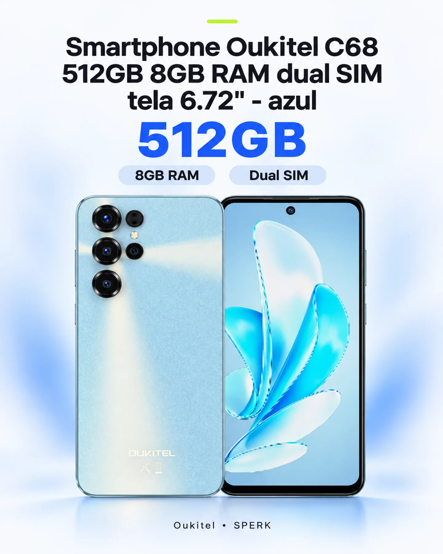 Smartphone Oukitel C68 512GB 8GB RAM dual SIM tela 6.72" - azul — painel 1
