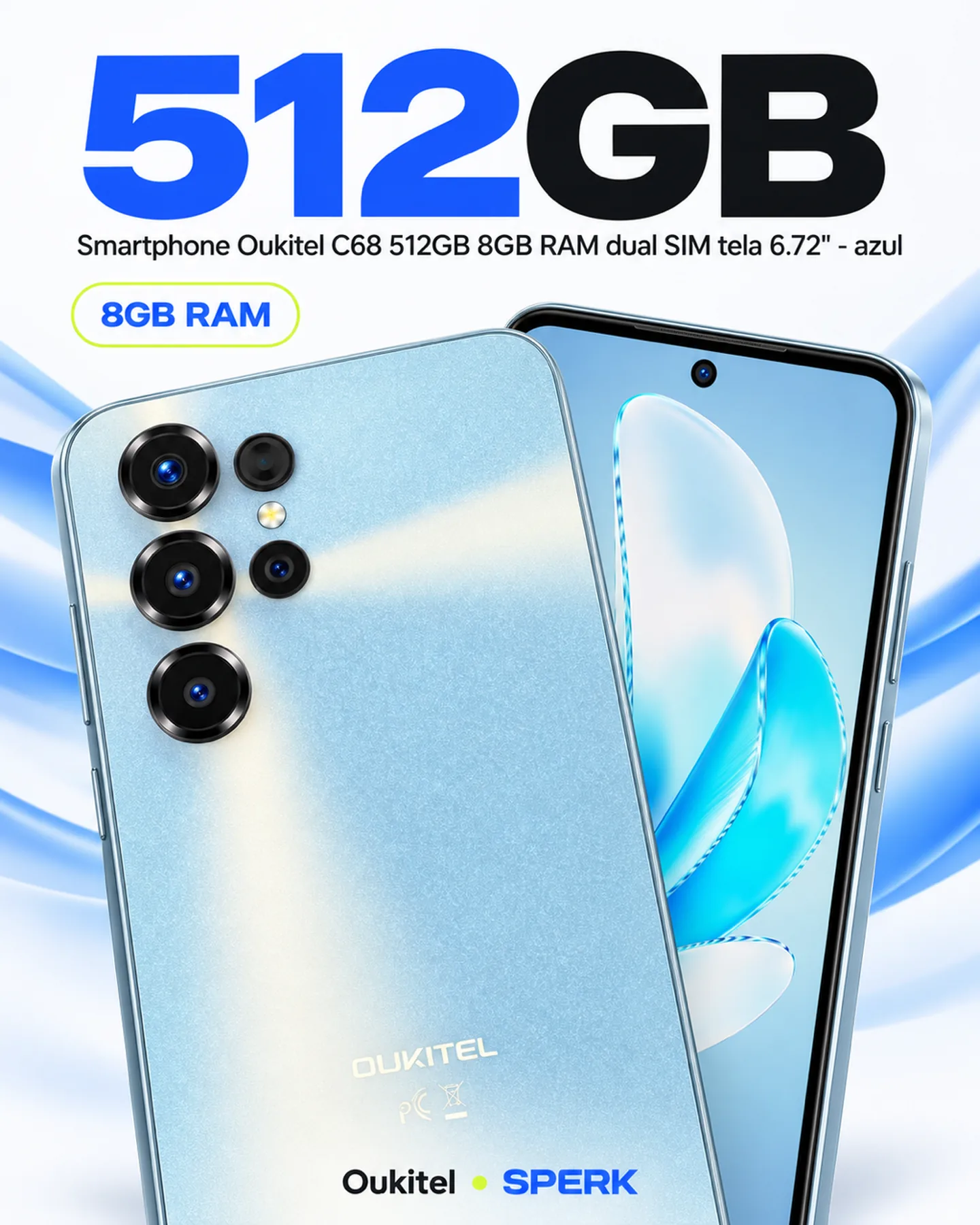 Smartphone Oukitel C68 512GB 8GB RAM dual SIM tela 6.72" - azul — painel 2