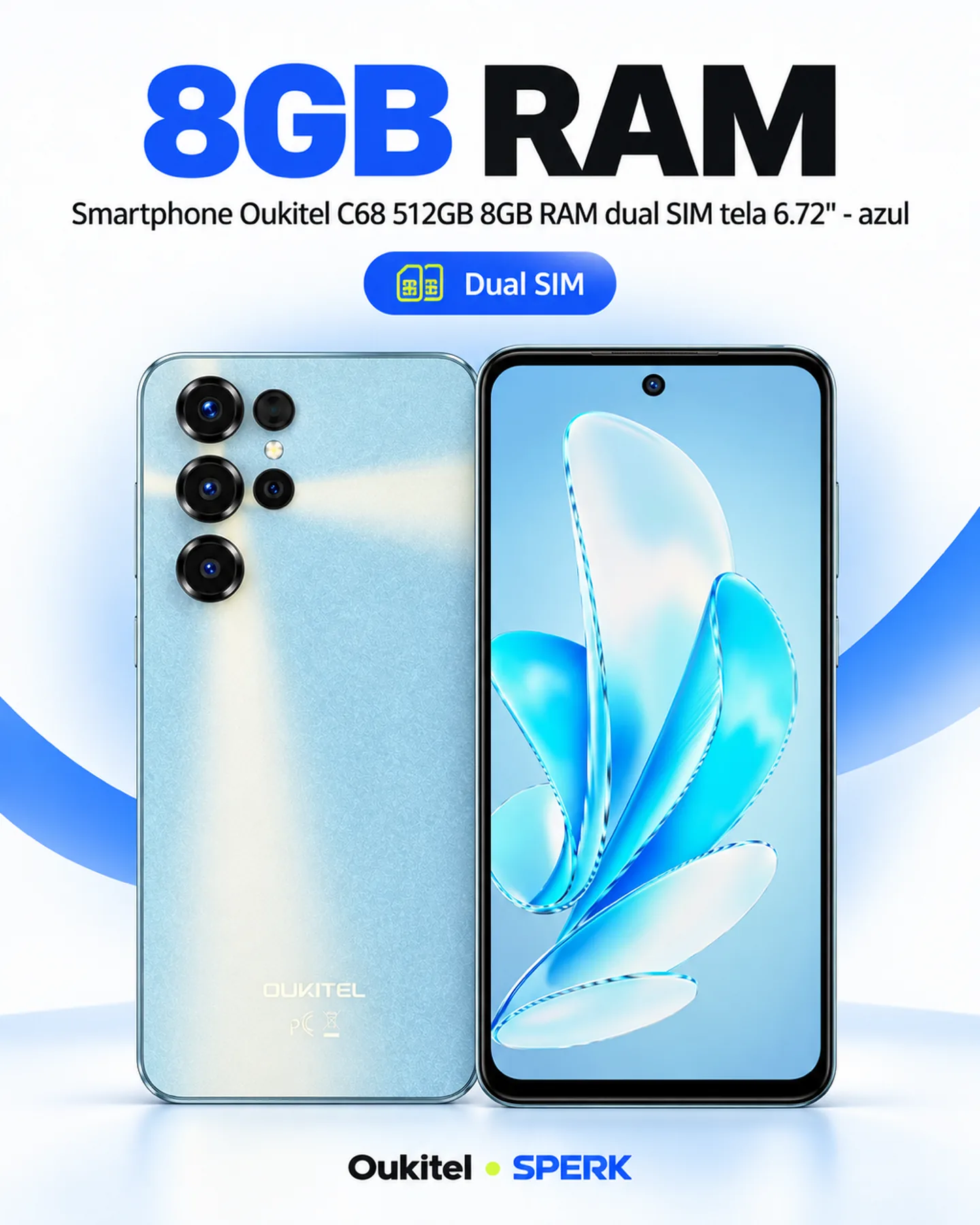 Smartphone Oukitel C68 512GB 8GB RAM dual SIM tela 6.72" - azul — painel 3