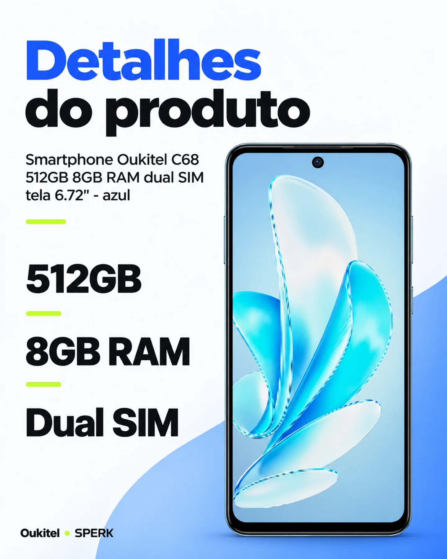 Smartphone Oukitel C68 512GB 8GB RAM dual SIM tela 6.72" - azul — painel 4