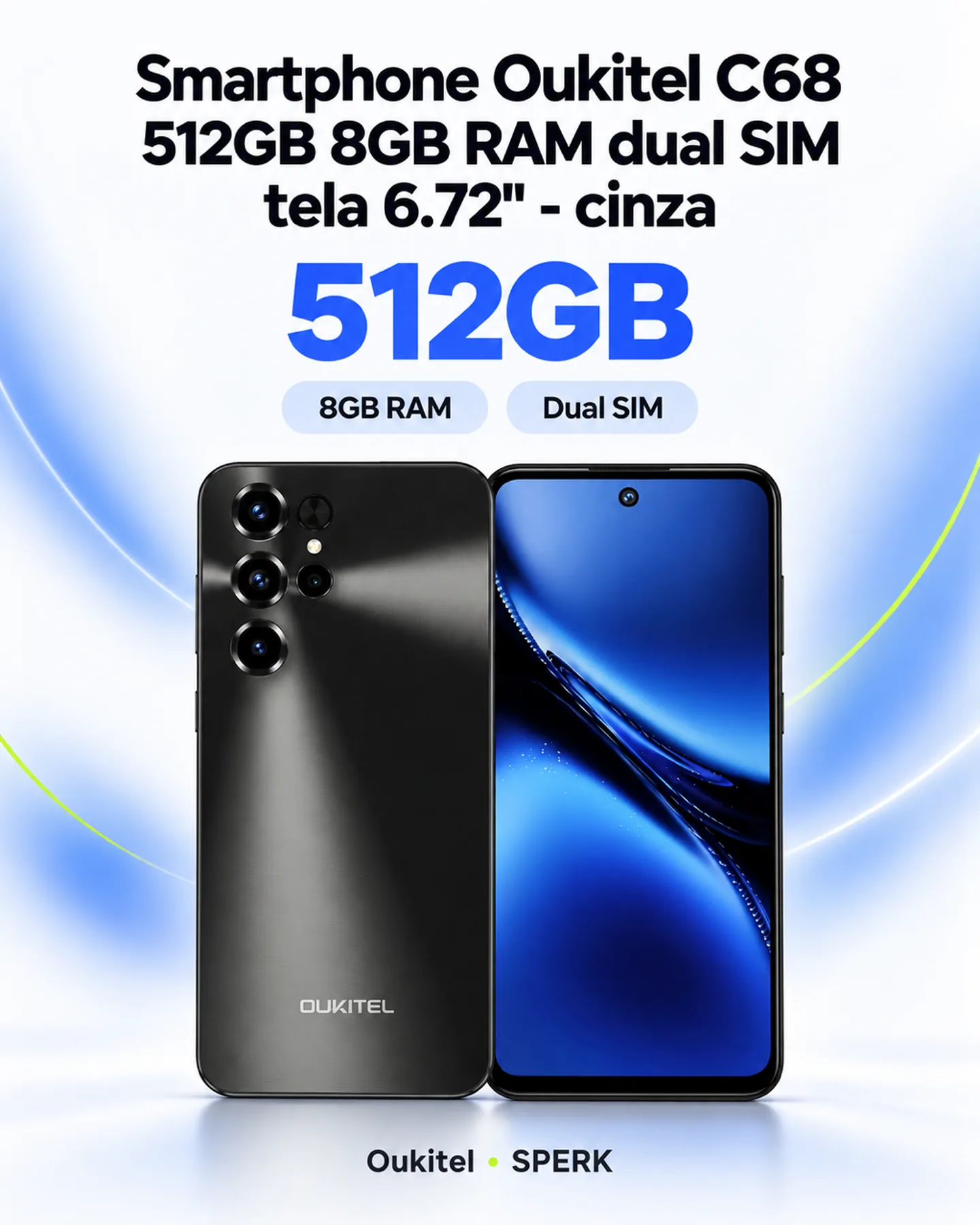 Smartphone Oukitel C68 512GB 8GB RAM dual SIM tela 6.72" - cinza — painel 1