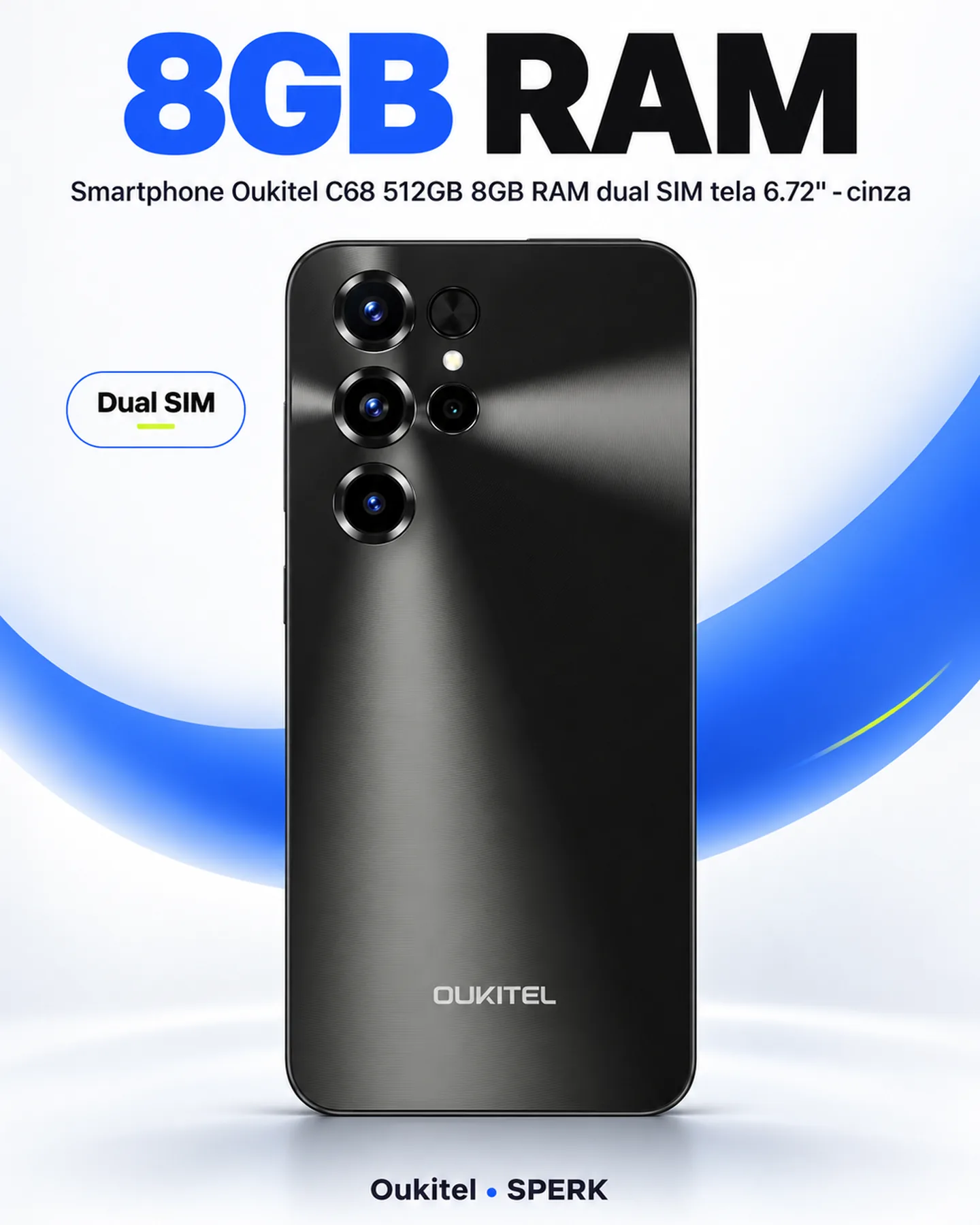 Smartphone Oukitel C68 512GB 8GB RAM dual SIM tela 6.72" - cinza — painel 3