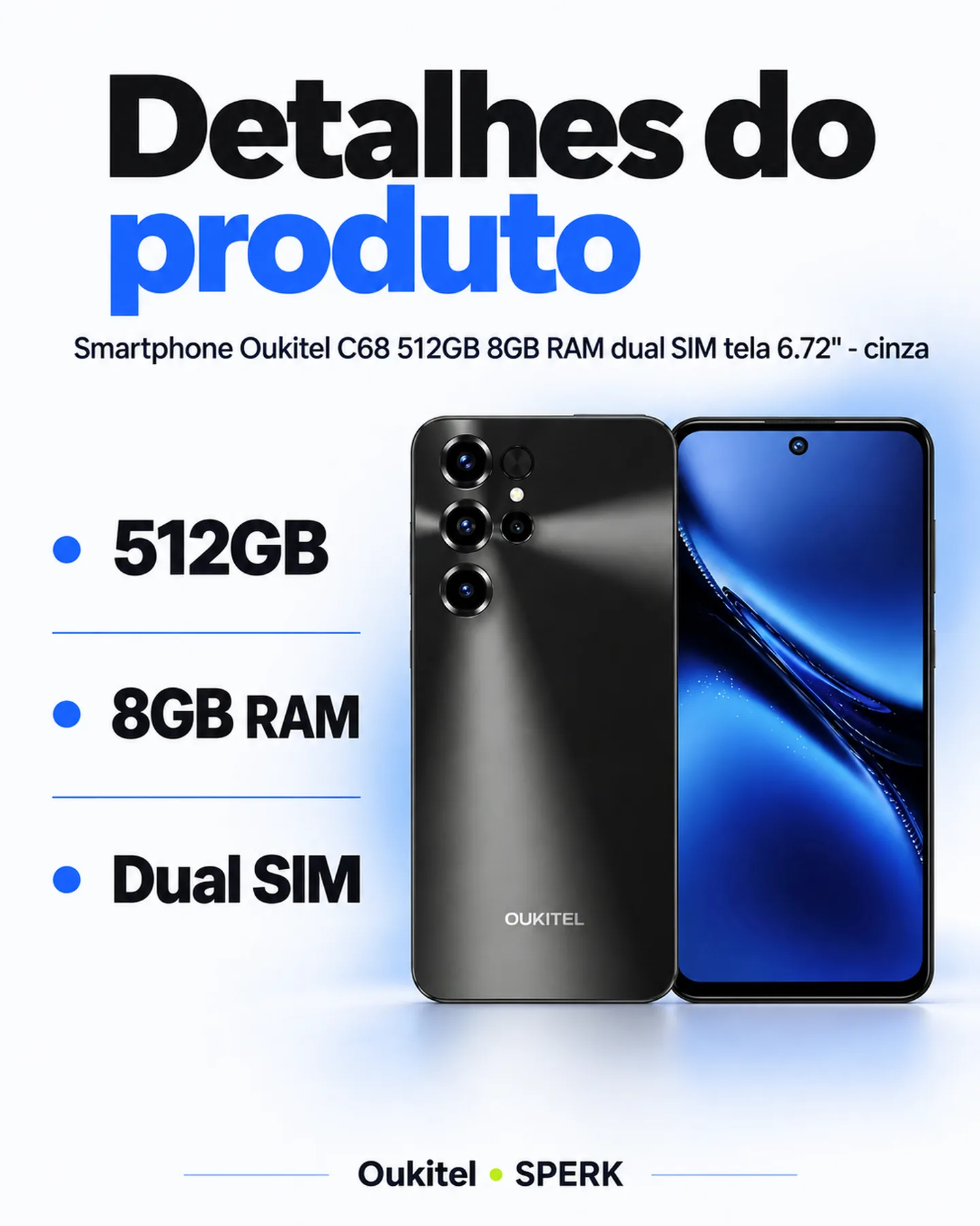 Smartphone Oukitel C68 512GB 8GB RAM dual SIM tela 6.72" - cinza — painel 4
