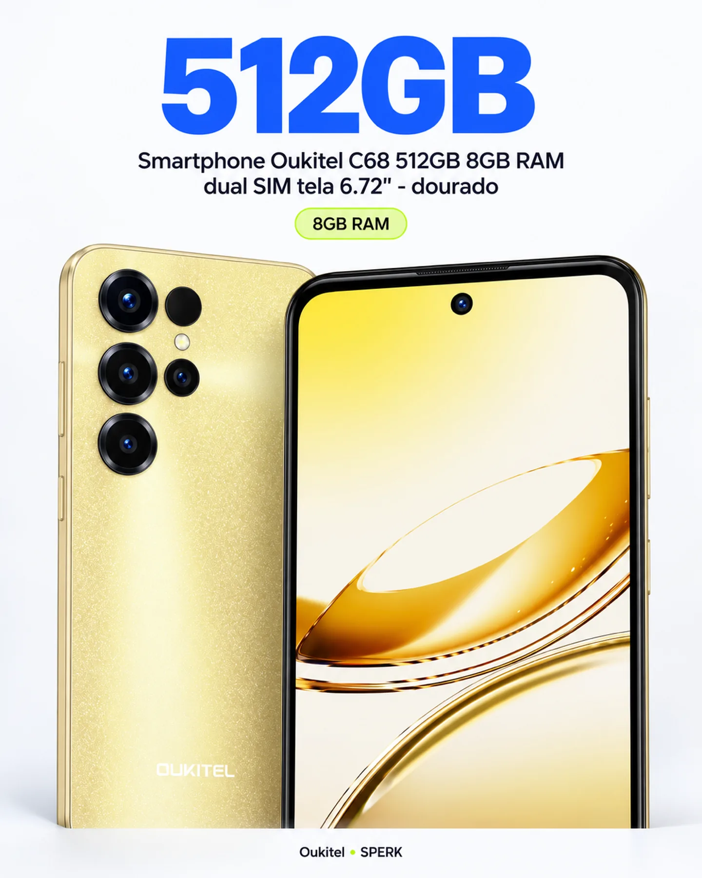 Smartphone Oukitel C68 512GB 8GB RAM dual SIM tela 6.72" - dourado — painel 2