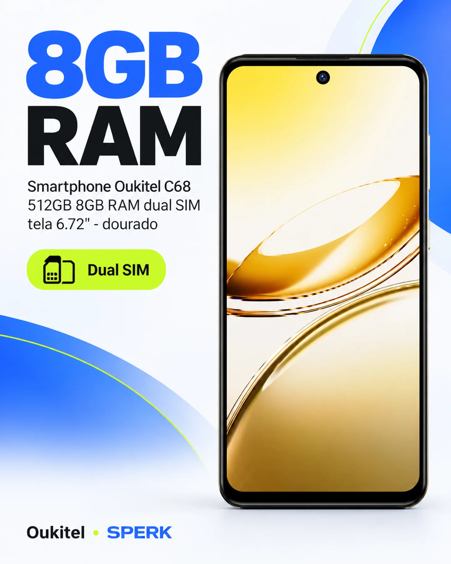 Smartphone Oukitel C68 512GB 8GB RAM dual SIM tela 6.72" - dourado — painel 3